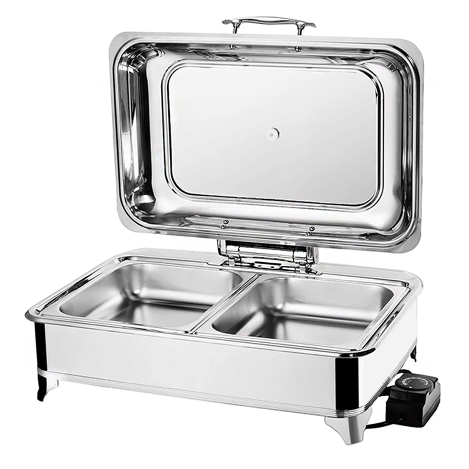 Set scaldavivande elettrico per buffet, in acciaio inox, con coperchio idraulico in vetro, temperatura regolabile 35 – 80 °C, capacità 9 l, per feste ed eventi