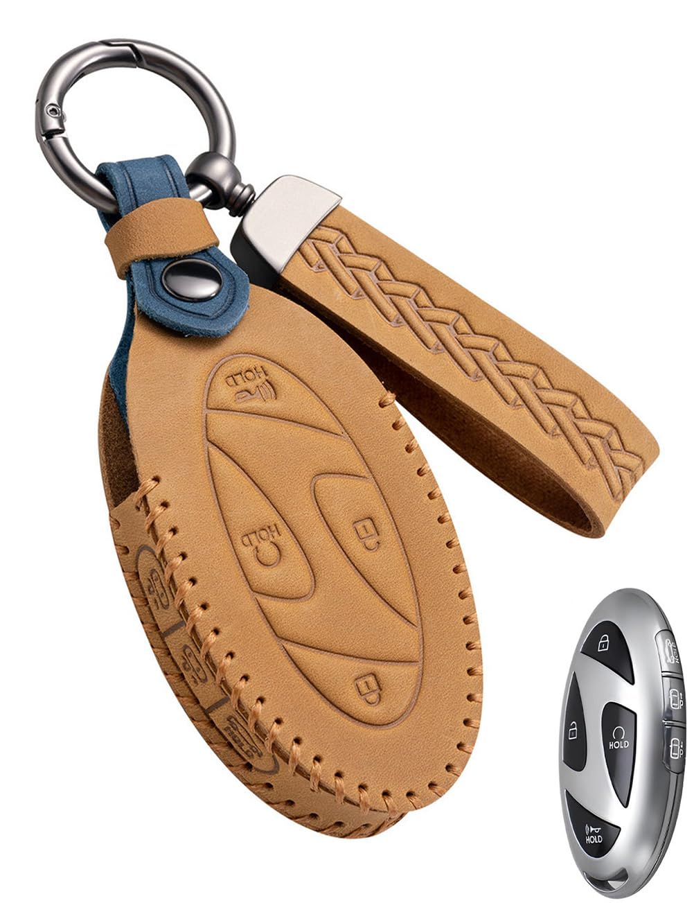 YINEOR Key Fob Cover Leather Car Key Case Keychain Fob Holder Compatible with Elantra Santa fe Sonata Ioniq 6 Azera Grandeur GN7 Kona EV 2023 2024