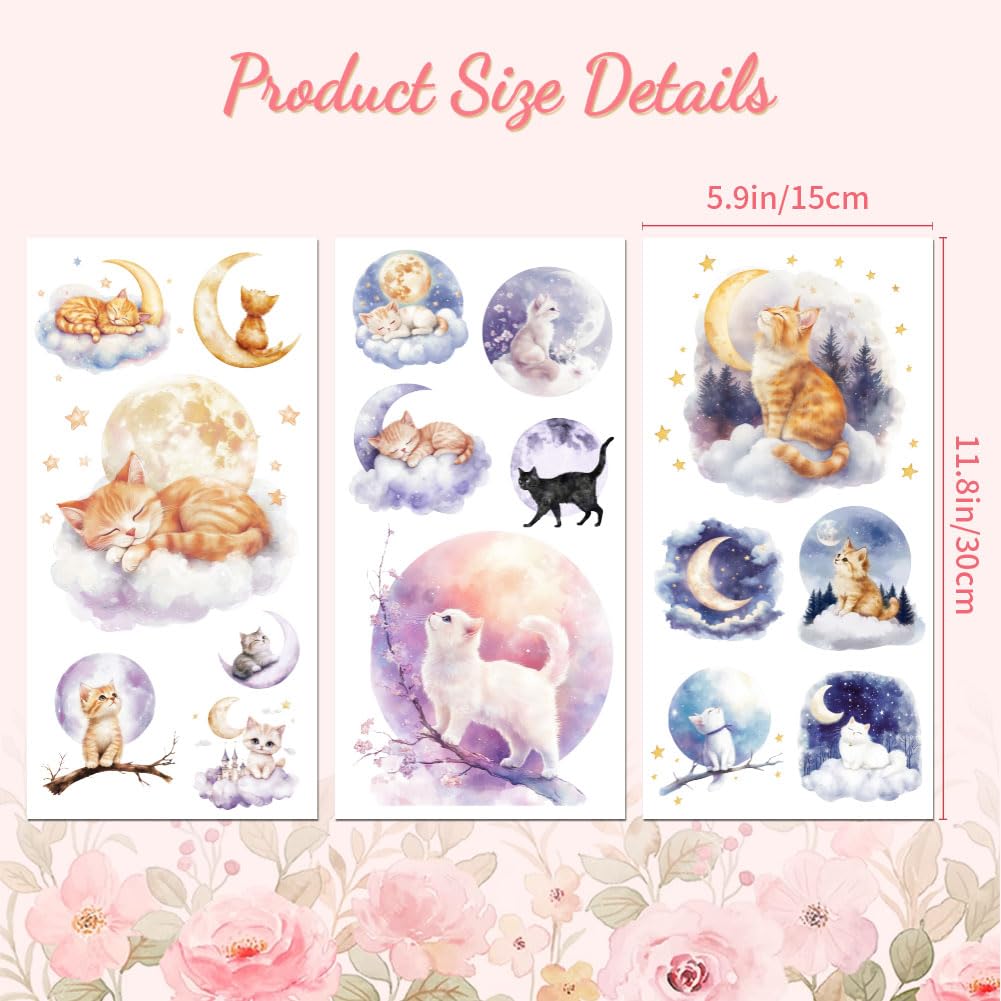 Peacoblue Rub on Transfers for Crafts 3Pcs Moon and Cats 15cmx30cm - Image 2