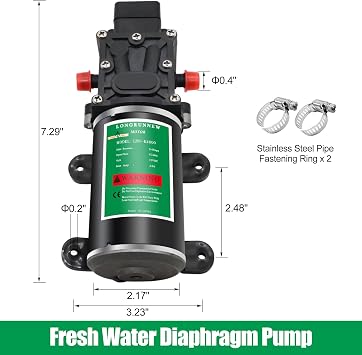 Water Pump 12V DC Diaphragm with Adjustable Pressure Switch 6L/Min 1.56GPM Self Priming Sprayer Pump with 2 Hose Clamps 100PSI Agriculture for RV Camper Marine Boat Garden Lawn