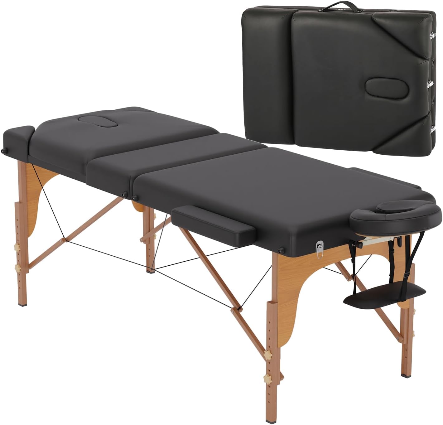 BestMassage Massage Bed Portable Massage Table 77" L 28" W Lash Bed Height Adjustable 3 Folding PU Leather with Oxford Bag for Spa Footmassage Facial CareSpa Tattoo 28 inche wide Black