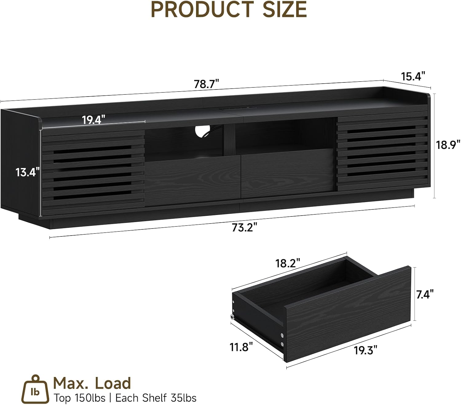 78.7" TV Stand for TVs Up to 85", Mid-Century Modern Entertainment Center with Sliding Doors and Adjustable Shelves, Media Console TV Cabinet with Drawers and Open Storage for Living Room (Black)