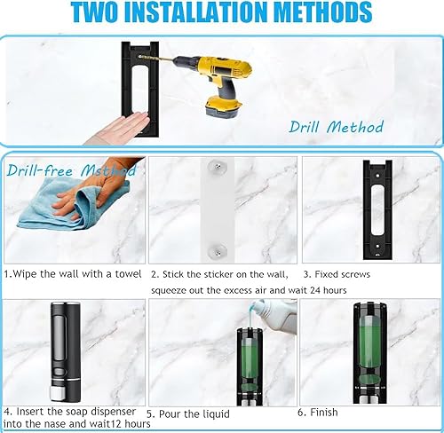 Miniatura 5 de Dispensador de jabón de manos montado en una sola pared, bomba de ducha negra de 13.5 oz13.5 fl oz, dispensador de jabón de loción líquida