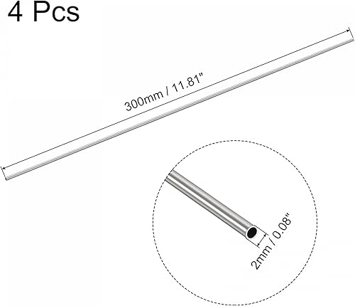 Miniatura 2 de uxcell Tubo redondo de acero inoxidable 304 0.079 in OD 0.006 in espesor de pared 11.811 in longitud 4 piezas