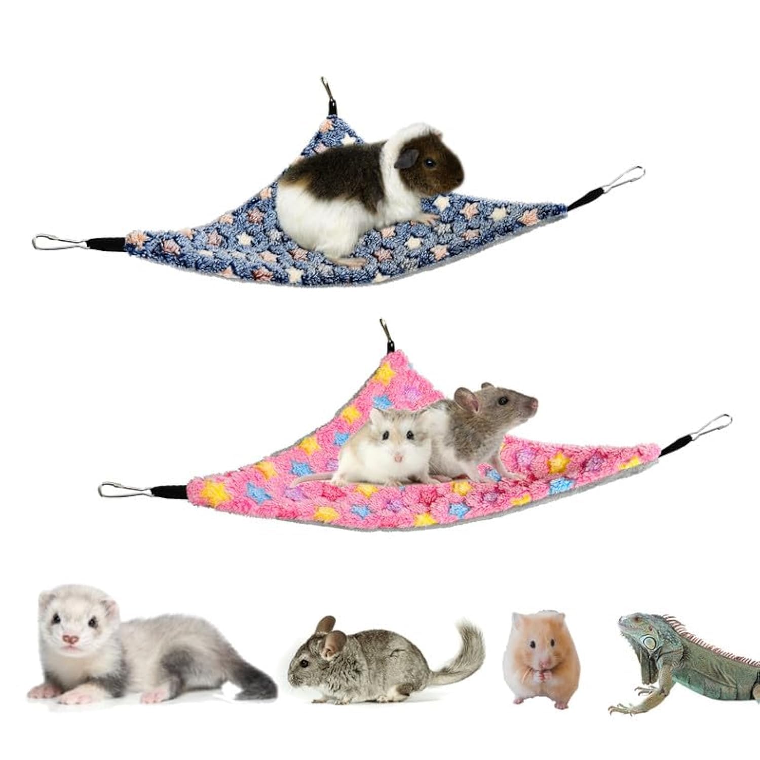GOMICRAFT Pack of 2 Hanging Corner Hammock with Hooks for Ferrets, Rats, Guinea Pigs, Chinchillas, Hamsters, Hedgehogs, and Other Small Animals.
