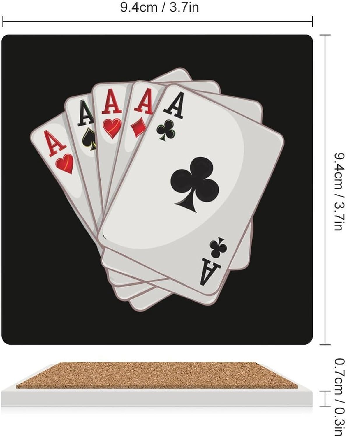 Gambling Casino Aces Poker Coasters for Drinks Square Table Coasters Set Cup Mats with Cork Base