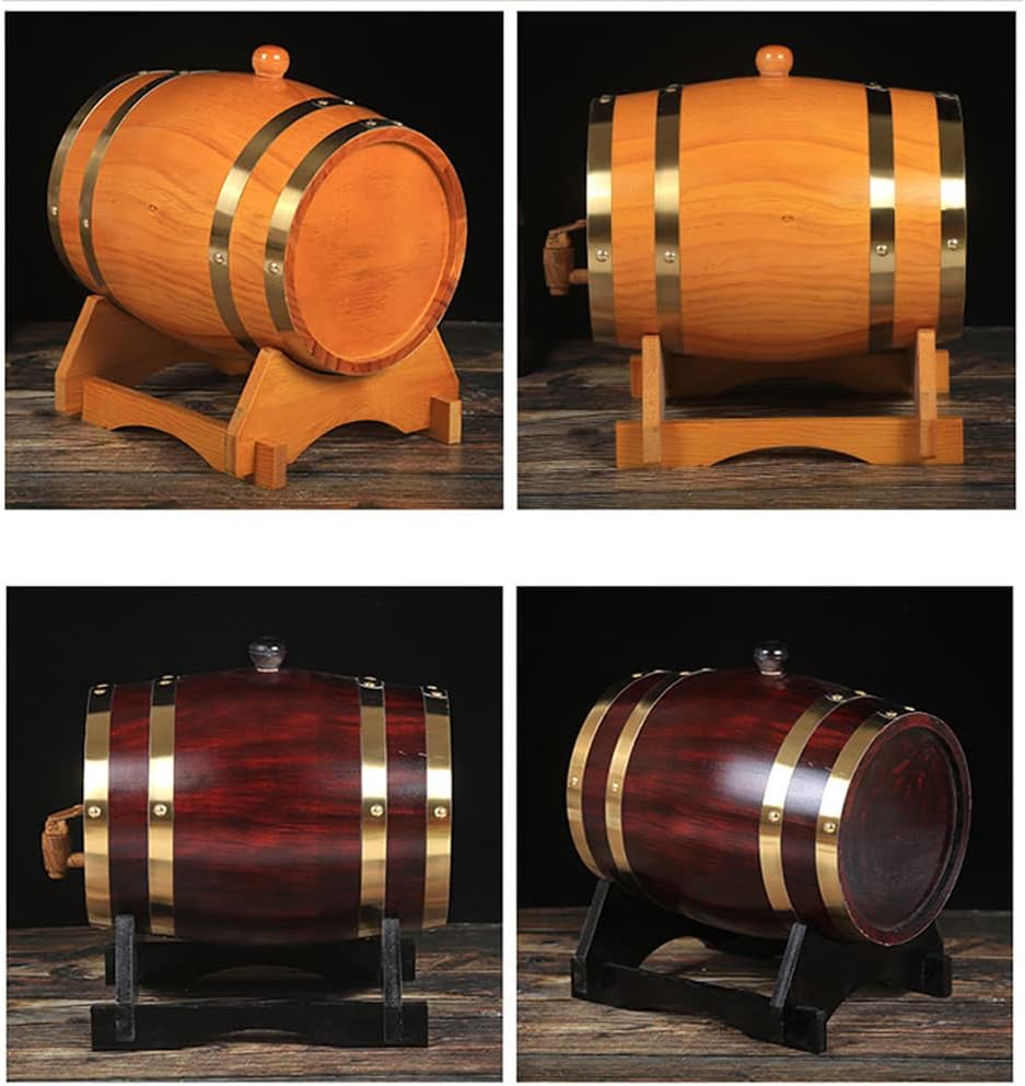 10L/15L Bar Catering Self-Brewed Wooden Wine Barrels,with Durable Wine Barrel Holder for Wine Whisky Rum Storage,15L3