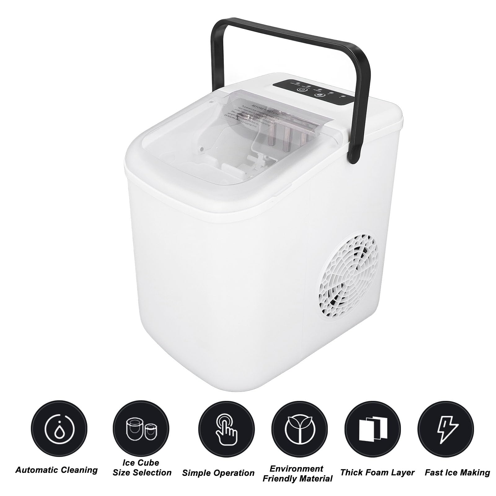 Naroote Macchina per il Ghiaccio Portatile da Banco con Maniglia, 9 Cubetti di Ghiaccio Pronti in 6 Minuti, 12 Kg in 24 Ore e Serbatoio da 2,3 Qt per Casa, Ristoranti, Caffetterie (Spina UE da 220 V