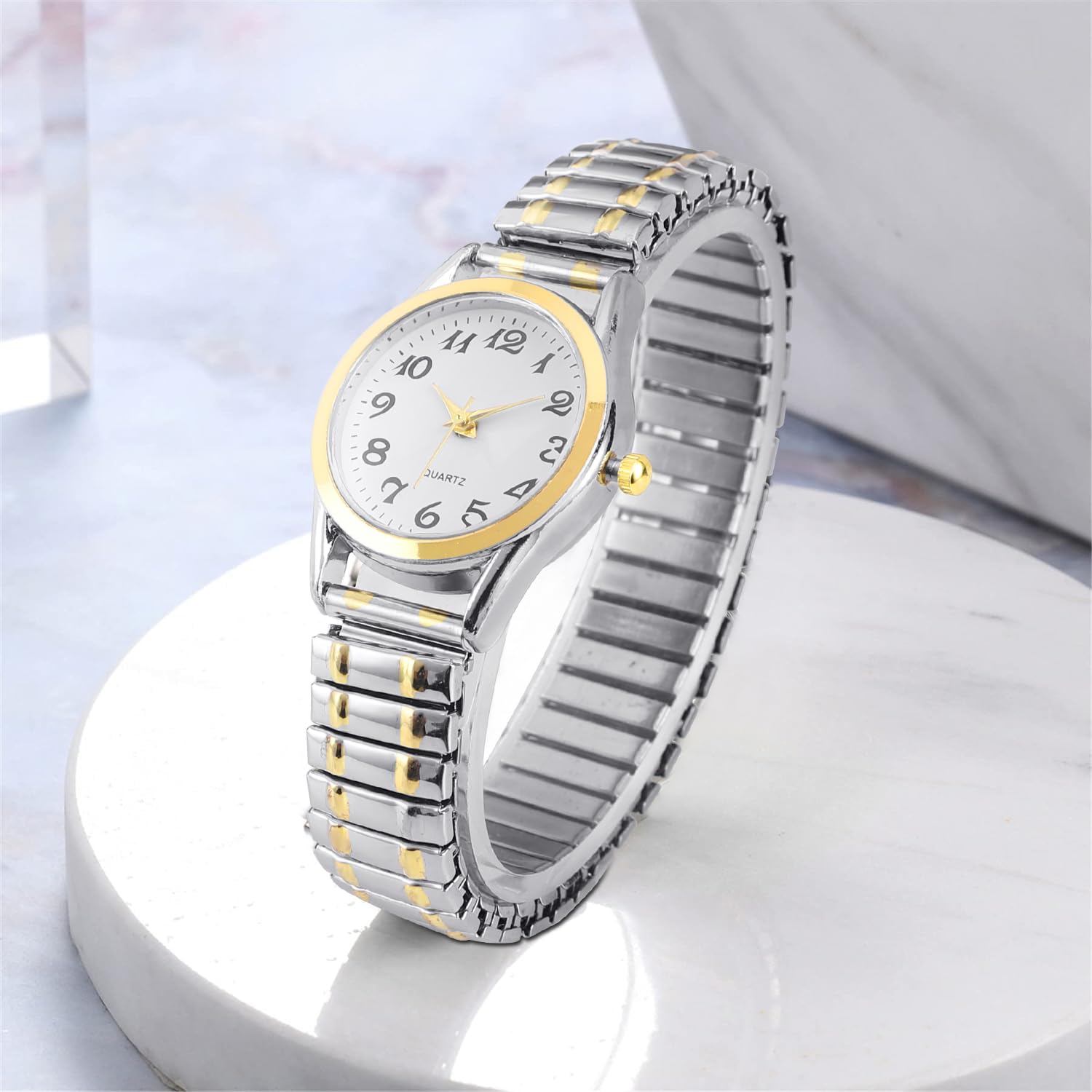 Damen Ultra Dünn Easy Reader Uhr mit Gummiband Silber Uhr