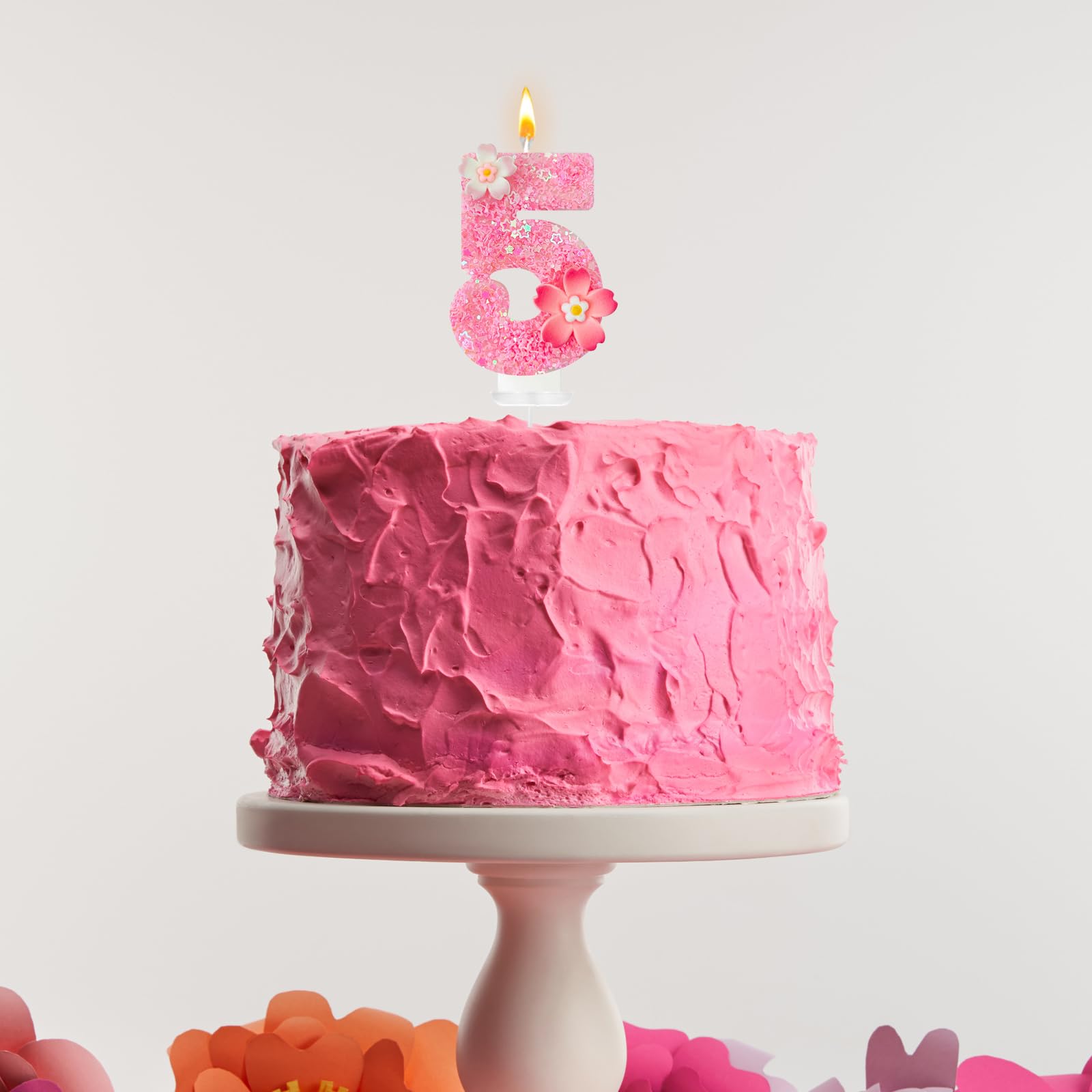 Vela de cumpleaños de flor rosa, velas de cumpleaños número 5 para pasteles, decoración ideal para fiestas de cumpleaños, aniversario de boda y otras celebraciones (flor 5)