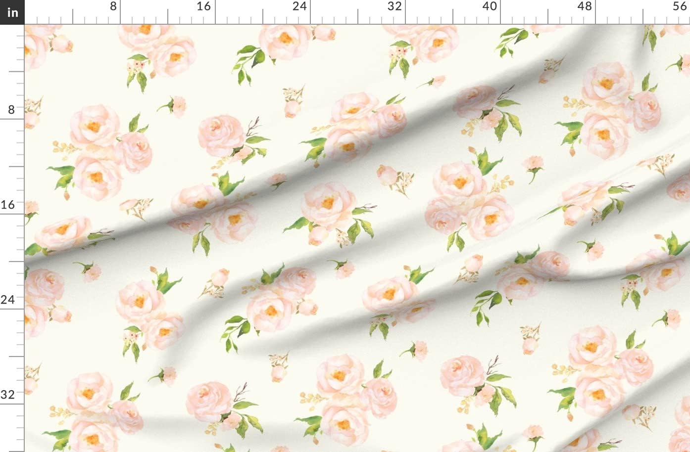 Spoonflower Fabric - Sweet Floral Peaches Cream Watercolor Peach Pink Printed on Polartec(R) Fleece Fabric by The Yard - Sewing Blankets Loungewear and No-Sew Projects