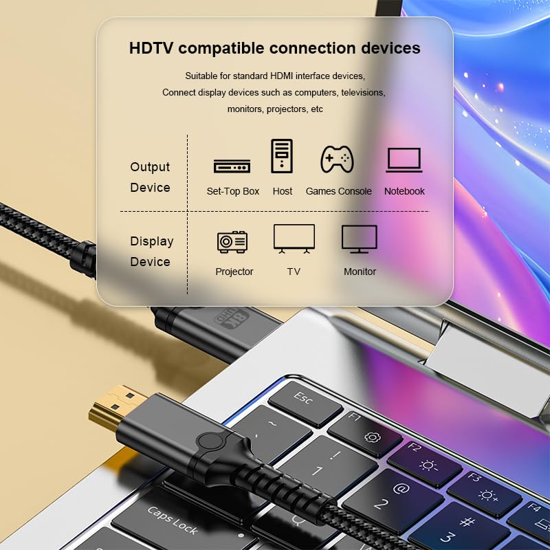 Image of HDMI 2.1 Cable 8K@60Hz, 3.3FT Certified Ultra High Speed 48Gbps HDMI Cable Braided Cord-4K@120Hz 8K@60Hz, DTS:X, HDCP 2.2 & 2.3, HDR 10 Compatible with Roku TV /PS5 /HDTV /Blu-ray