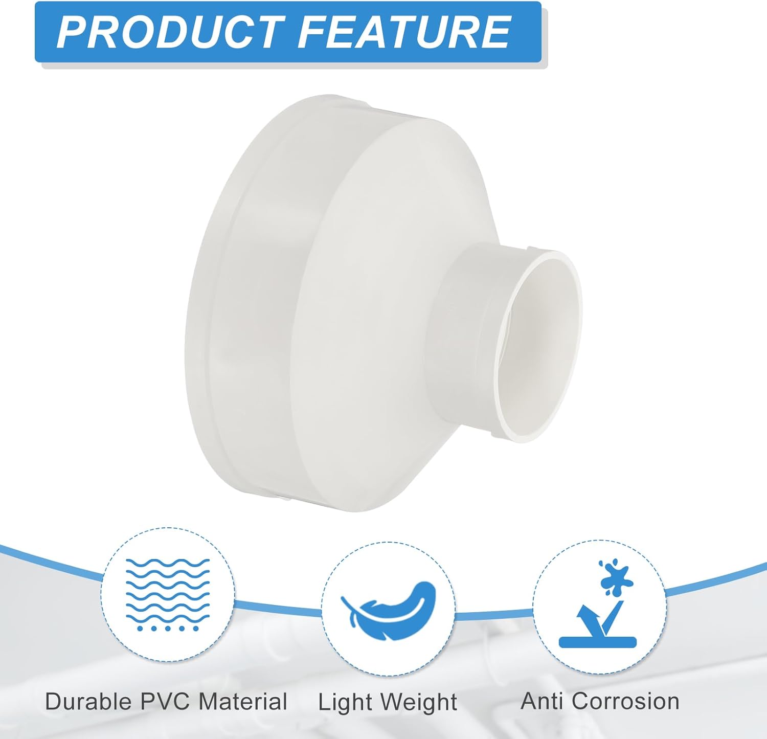 PATIKIL 10" to 4" Duct Reducer, PVC Pipe Increaser Adapter Ducting Airflow Tube Pipe Fitting for DWV (Drain, Waste and Vent) Ventilation Ducting, White