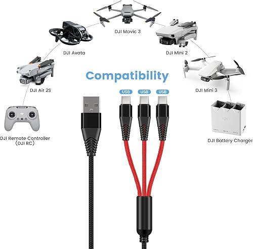 Miniatura 9 de Cargador para DJI Mini 3 Pro Mavic 3 Air 2S Avata Drone cable de carga rápida 3 en 1 3 A cable USB C con adaptador para controlador remoto DJI FPV