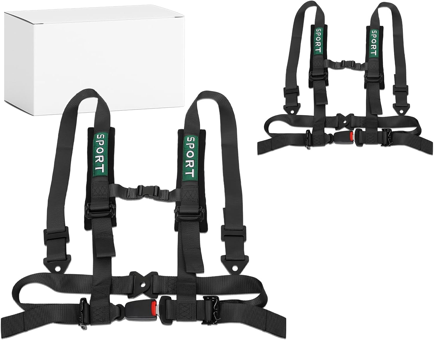 DING.PAI 2Pcs 4 Point Bucket Racing Harness With Padding Heavy Duty Buckle, Upgraded 2 Inch Black Straps, UTV Harness 4 point Universal Adjustable for Adults Easy Install