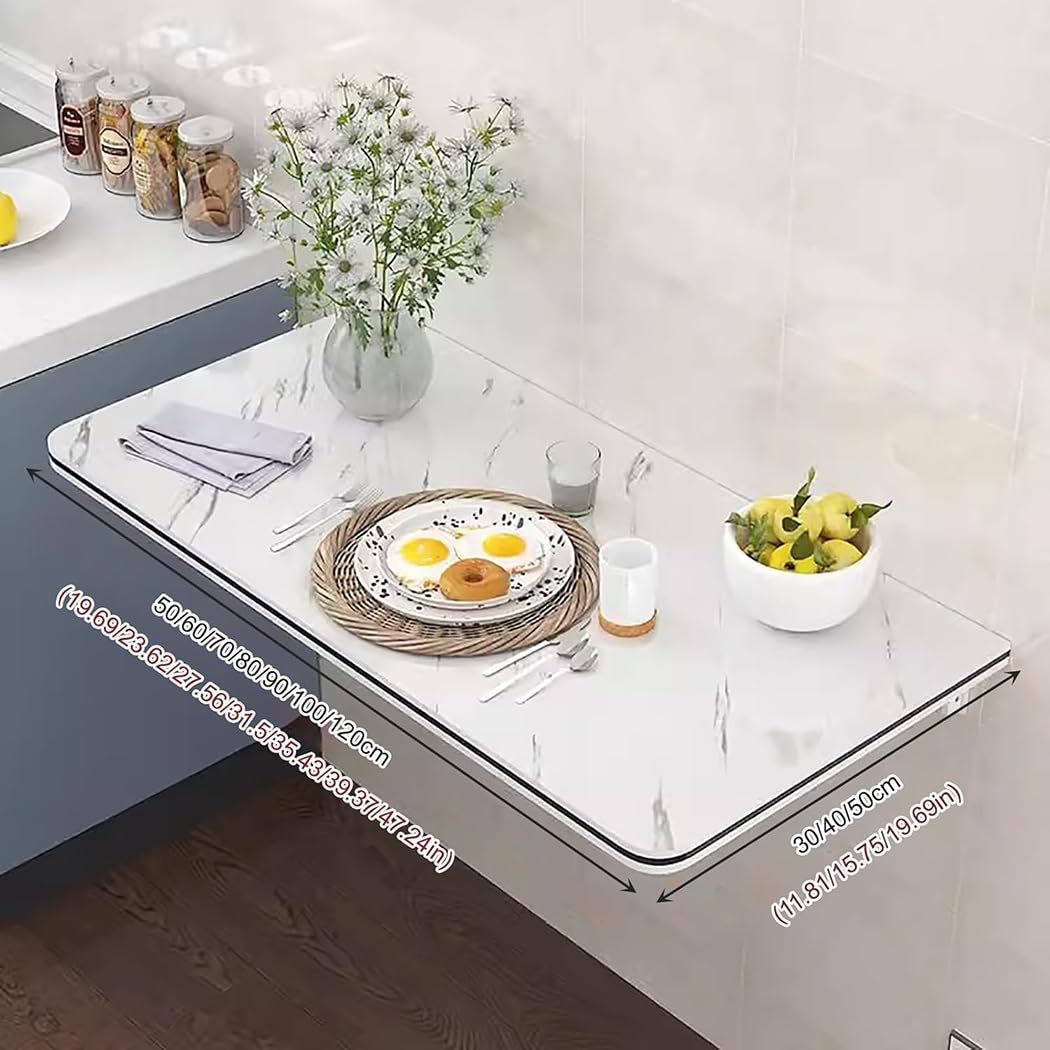 Mesa Plegable De Pared 40x50 Cm - Escritorio Compacto Blanco Con Soportes Negros, Ideal Para Espacios Pequeños
