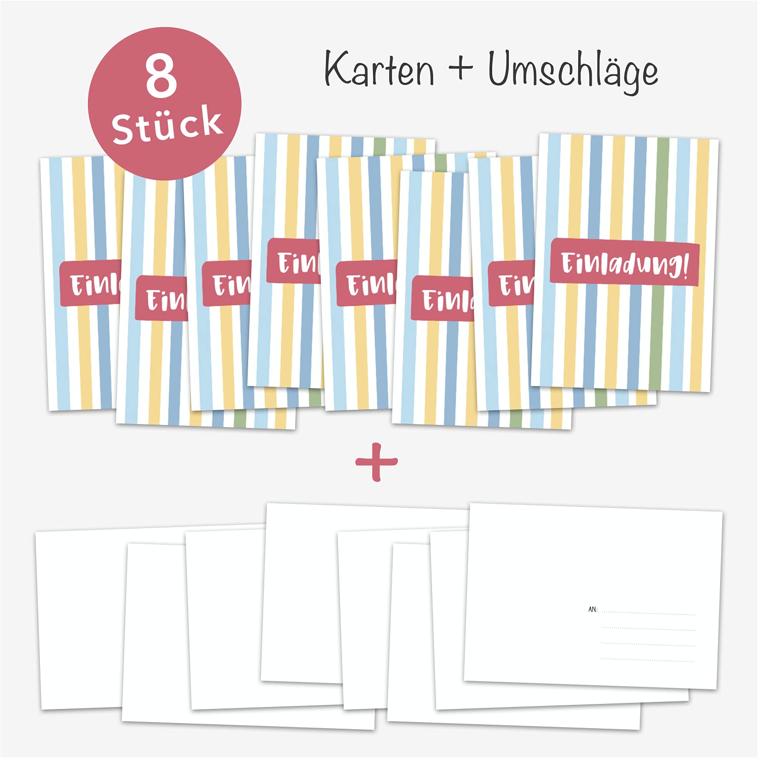 Taufeinladungskarten – 8 Klappkarten Mit Umschlägen, DIN A6/C6, Zum Selbstbeschriften, Modernes Design