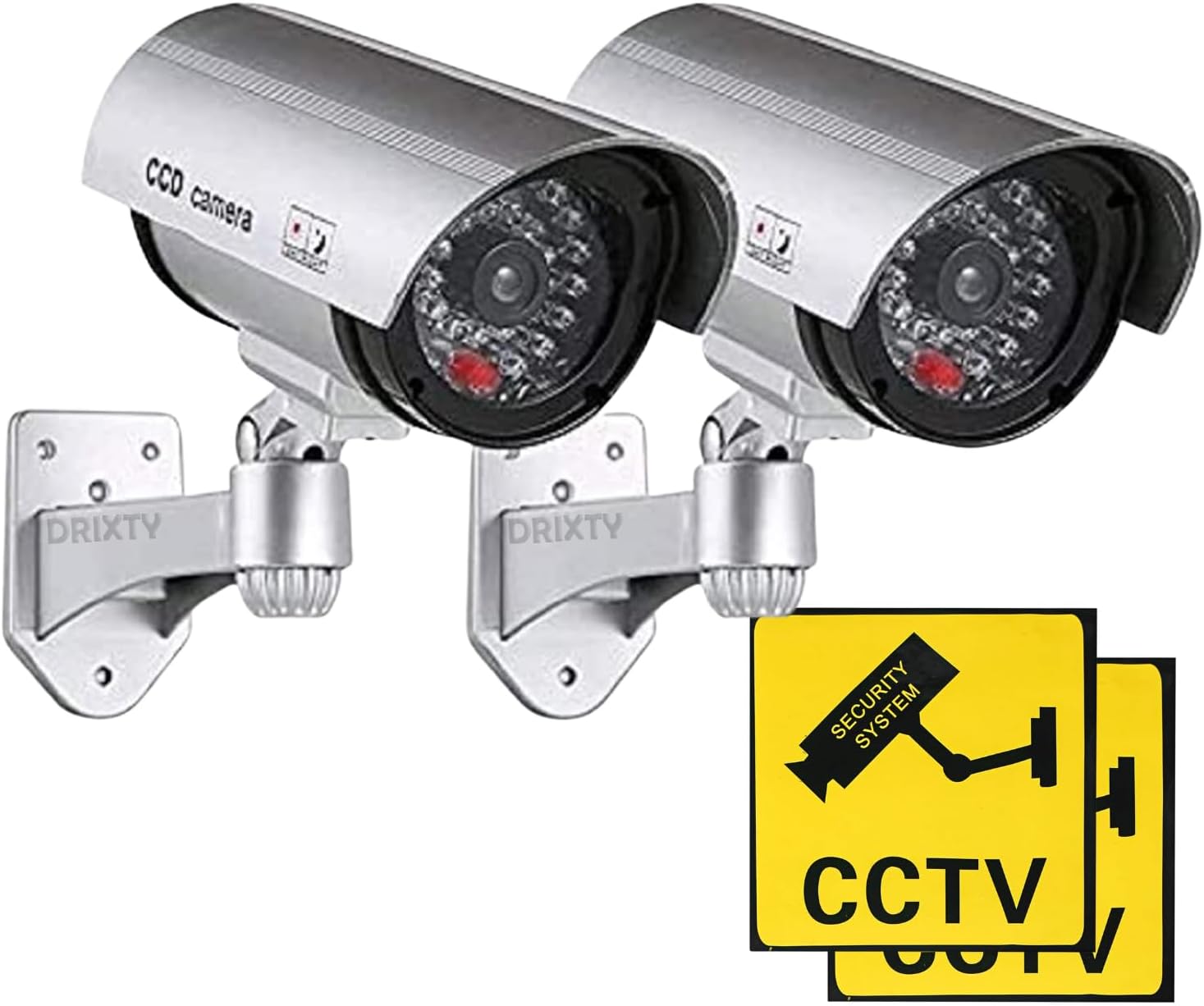 Darbar Online 2 PCS Dummy Security Camera, Fake Bullet CCTV Surveillance System with Realistic Look Recording LEDs Indoor/Outdoor Use, for Homes & Business (White, 2)