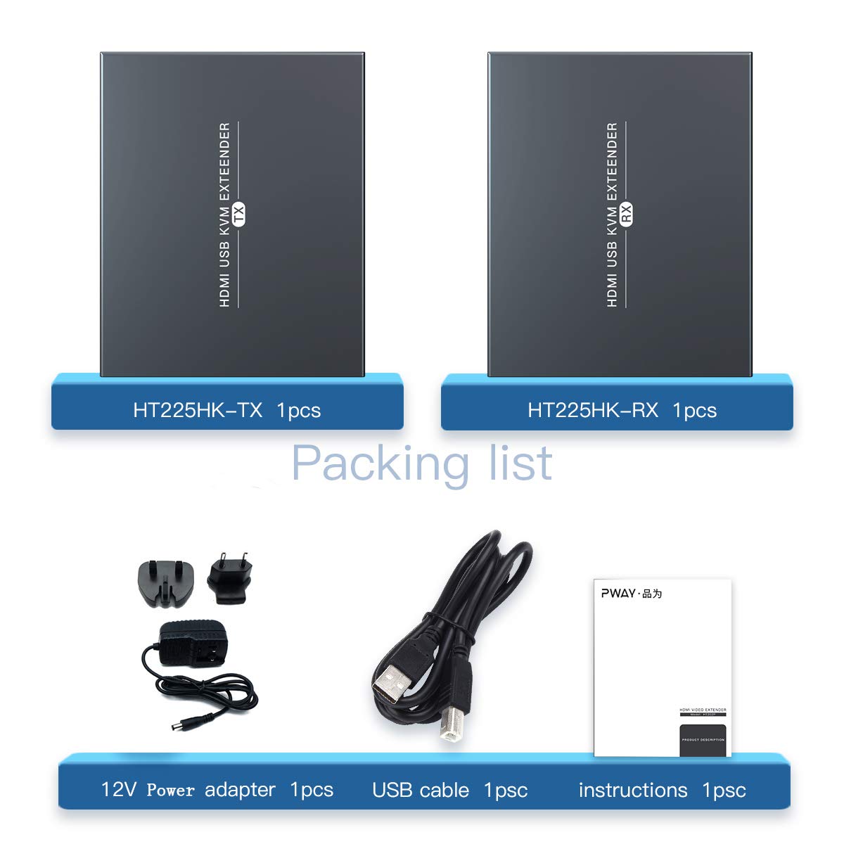 PW-HT240HK-A HDMI KVM USB Extender 165ft/50m Transmission over Single Cat5e/6/7 HD 1080P Support Loop out 3D EDID Function