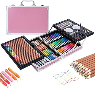 مجموعة فنية فاخرة من 145 قطعة مع حقيبة تخزين الالومنيوم تتضمن اقلام ماركر الوان مائية-باليت - فرش طلاء - رصاص - باستيل زيتي - محايات - مبراة بالوان نابضة بالحياة مثالية للمبتدئين