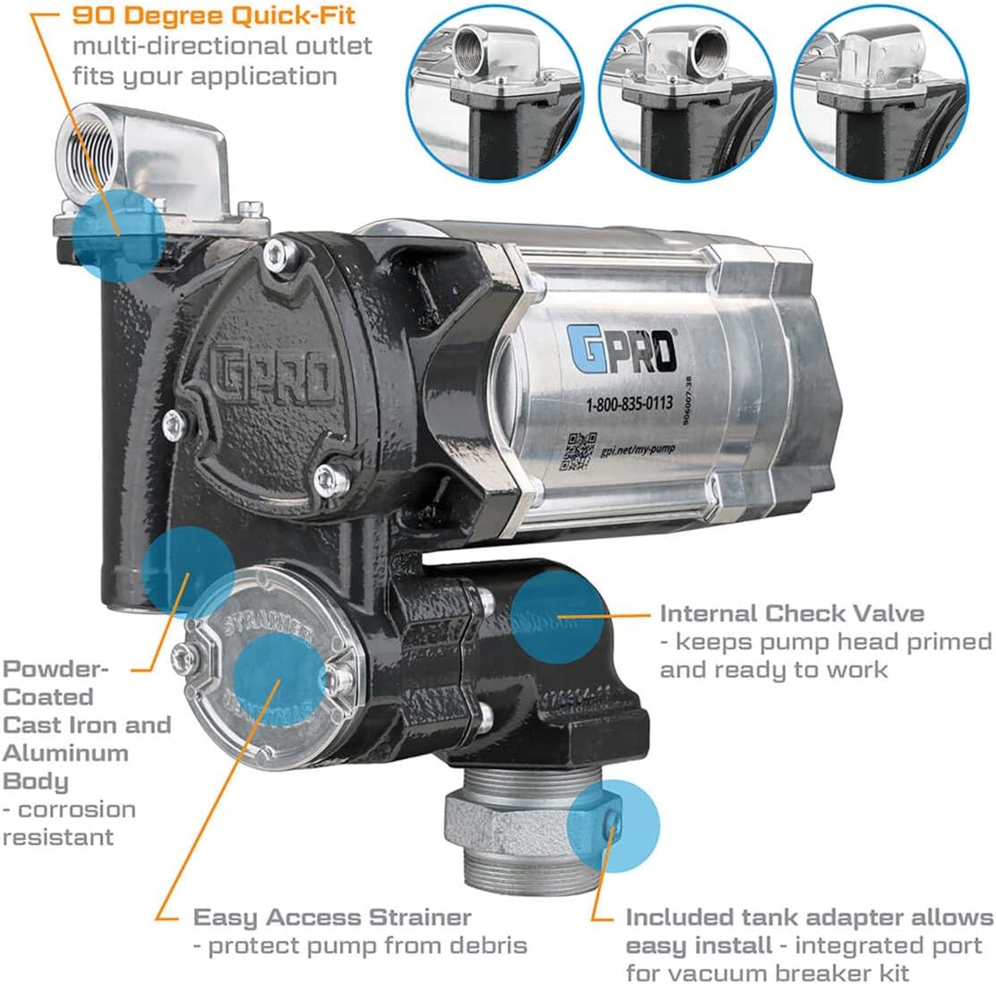 GPRO - V20 Series Fuel Transfer Pump, 1 Inch Outlet, For Remote Dispenser, 20 GPM, 115 Volt (171000-05)
