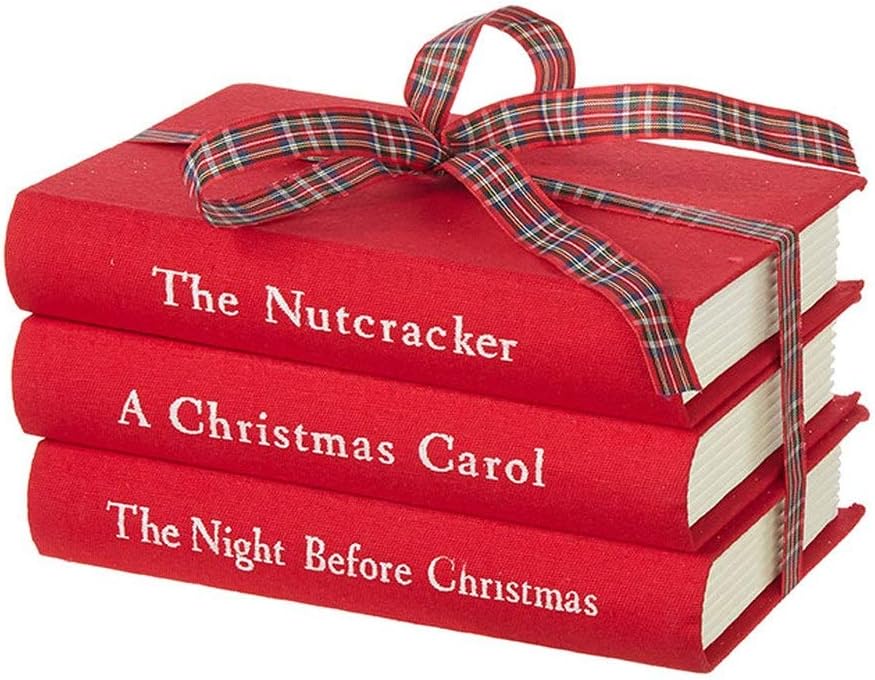 RAZ Imports Nutcracker Traditions 8" Red Stacked Christmas Books