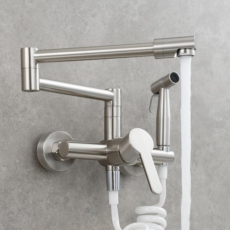 Robinet de cuisine mural avec pomme de douche rotative et mitigeur monomode de précision