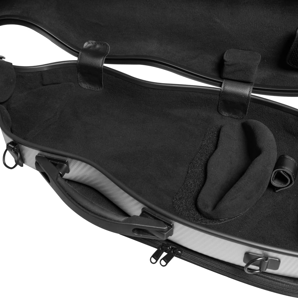 MI&VI NP-7016 Light Hard Shell Violin Case for (Full Sized) 4/4 Violins with Adjustable Straps | Water Resistant | Travel Backpack | Poly Carbon Fiber Shaped Violin Case (Silver)