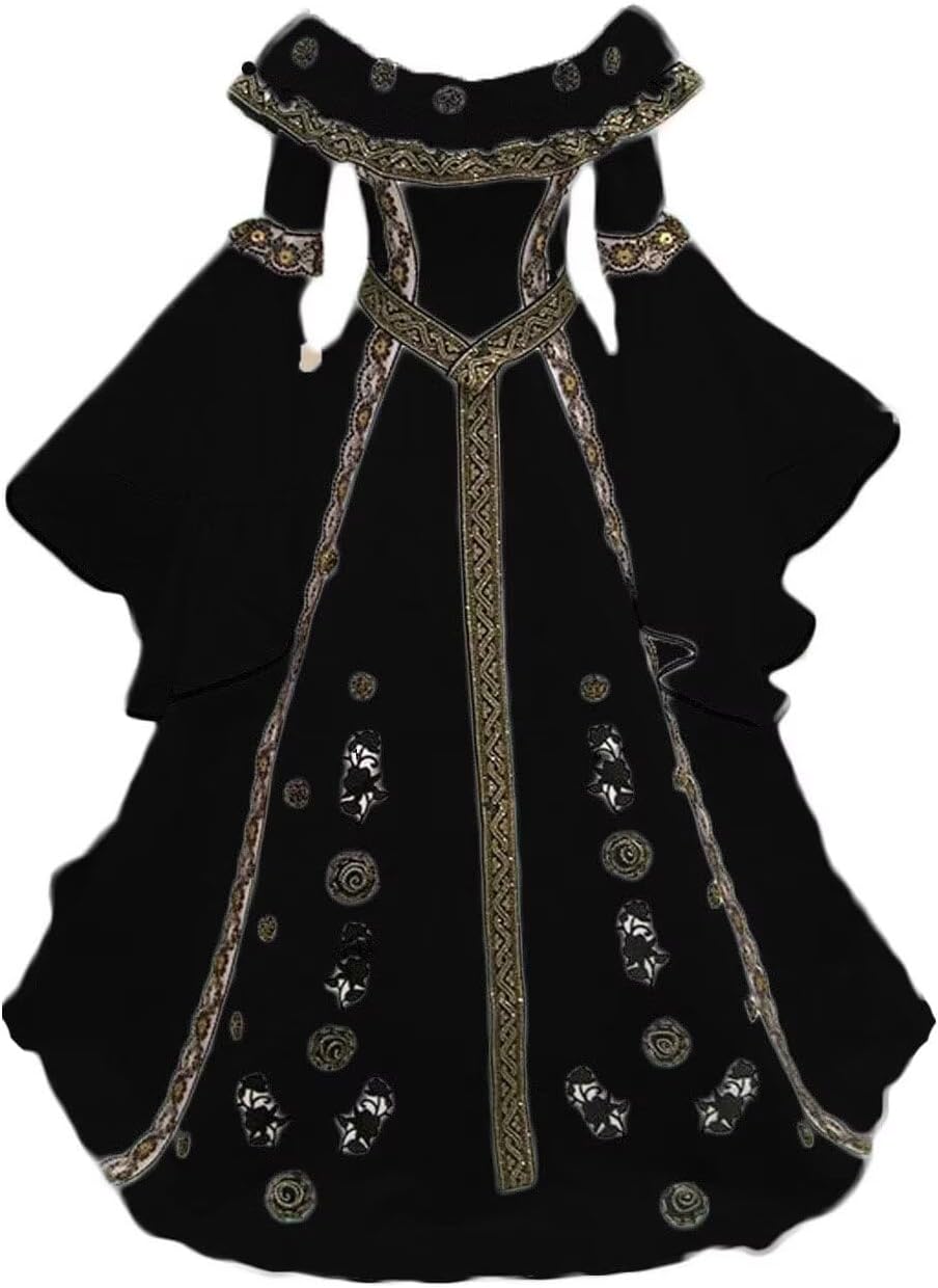 Women's Medieval Costume Long Flare Sleeves Appliques Quinceanera Dress Ball Gown Wedding Dresses