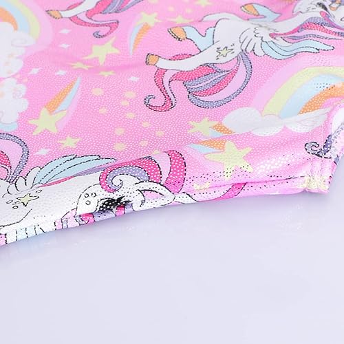 Miniatura 4 de HOZIY Leotardos de gimnasia para niña con estampado de unicornio sirena arcoíris cupcake dinosaurio con brillo para niñas de 2 a 10 años