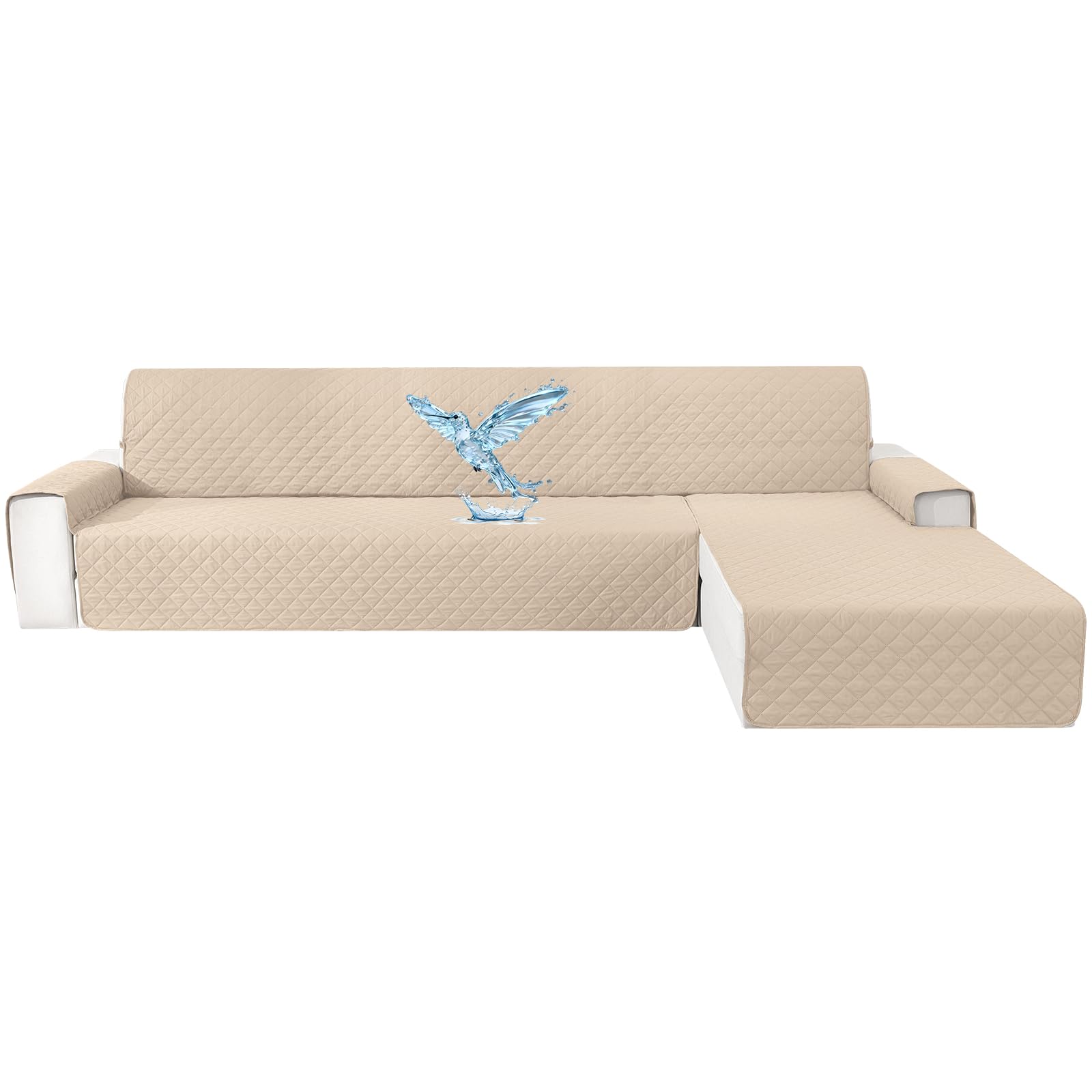 Impermeable Funda Sofa Chaise Long 4 Plazas, Funda Chaise Longue Derecho/Izquierdo Reversible, Universal, Ajustables, Antideslizante, Lavable, para Gatos Perros, Beige
