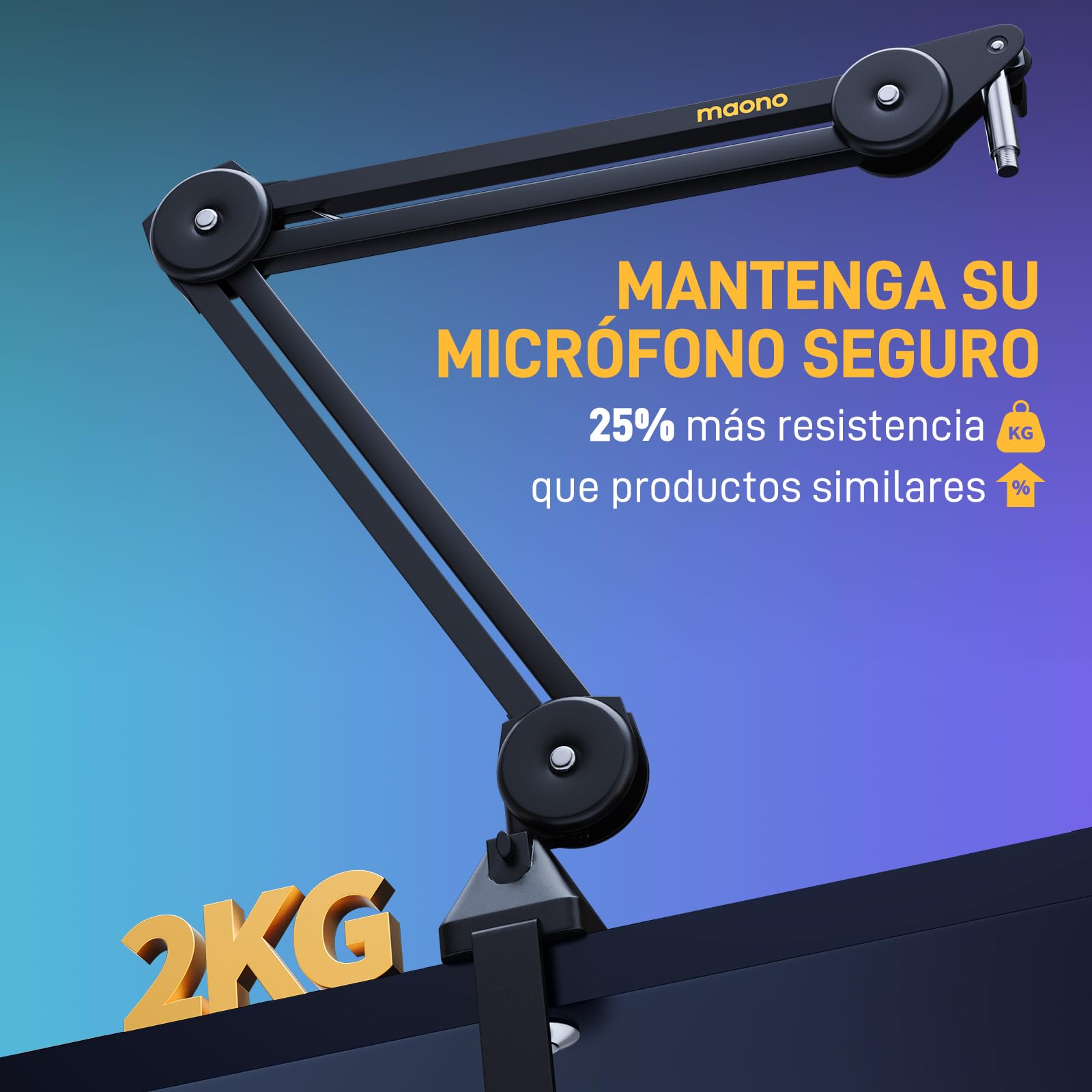 MAONO Brazo Microfono Ajustable, Soporte con Adaptador 3/8" a 5/8", Compatible con Blue Yeti, HyperX QuadCast/SoloCast, Elgato Wave, FIFINE, Ideal para Podcast, Streaming, Juegos, BA37 Negro