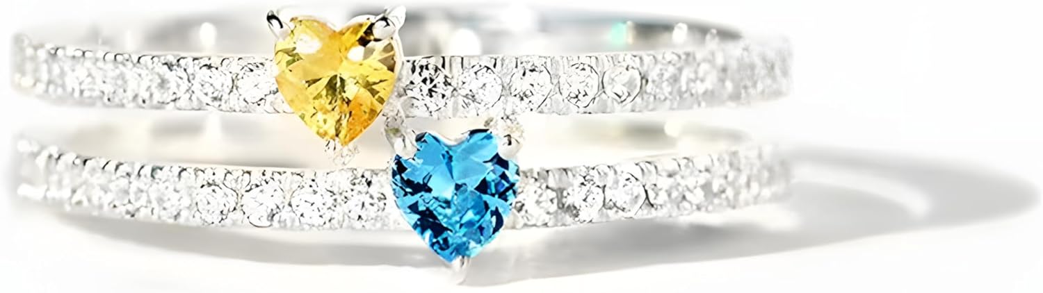 Personalized Double Heart Zircon Name Ring for Women, Fashion Two-Layer Heart Design, Platinum Plated Statement Band, Custom Engraved Gift for Her