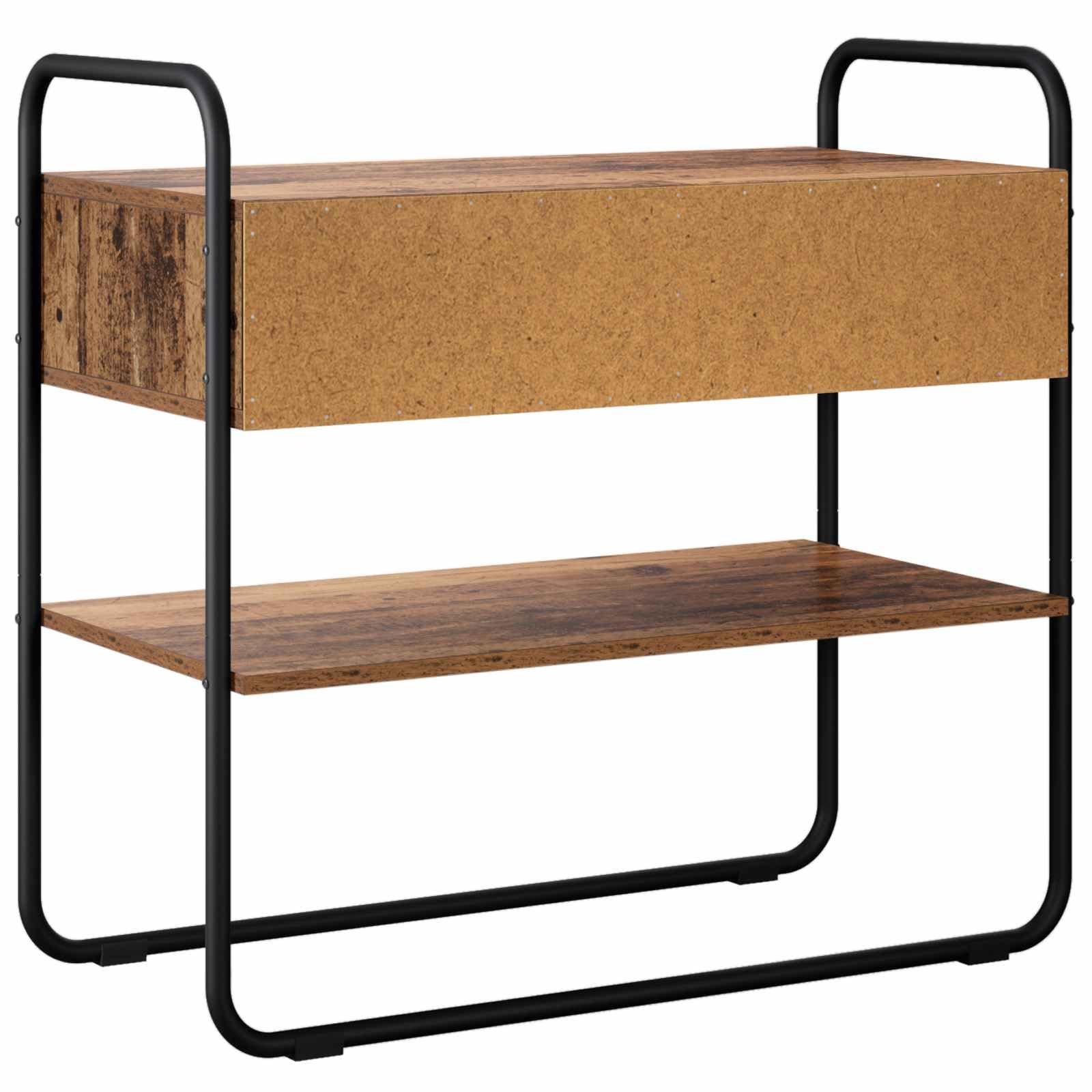 Stolik konsolowy z drewna starego drewna 100 x 40 x 75 cm, materiał drewnopochodny z półką i szufladami, stabilny stelaż z ocynkowanej stali, idealny jako stół do korytarza, stolik ścienny