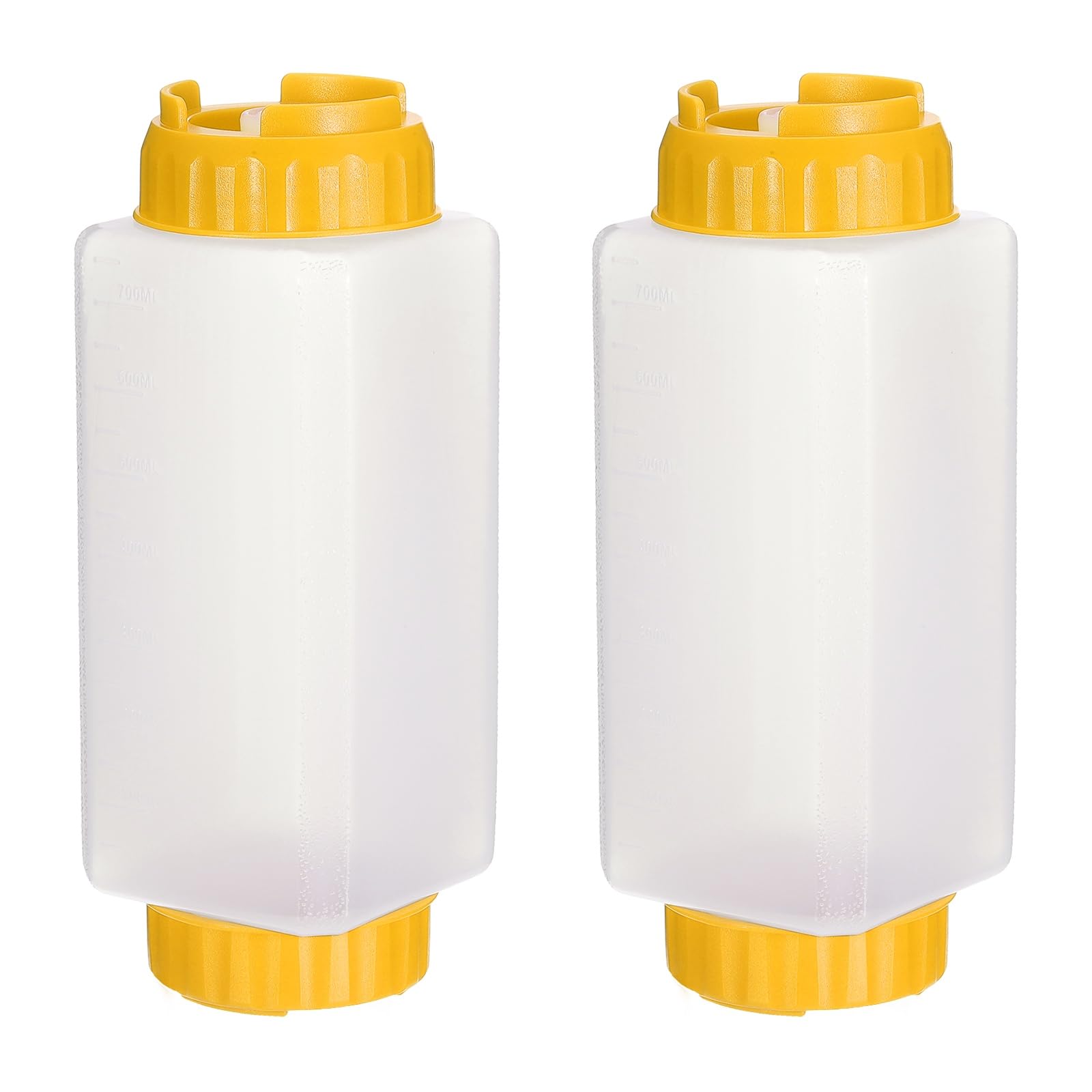 QUARKZMAN Bottigliette Dosatrici per Condimenti, 2 Pezzi 24 Oz Bottiglia Quadrata Doppio Beccuccio Ricaricabile, Dispenser Antigoccia per Olio da Cucina Salsa Miele Sciroppo, Giallo