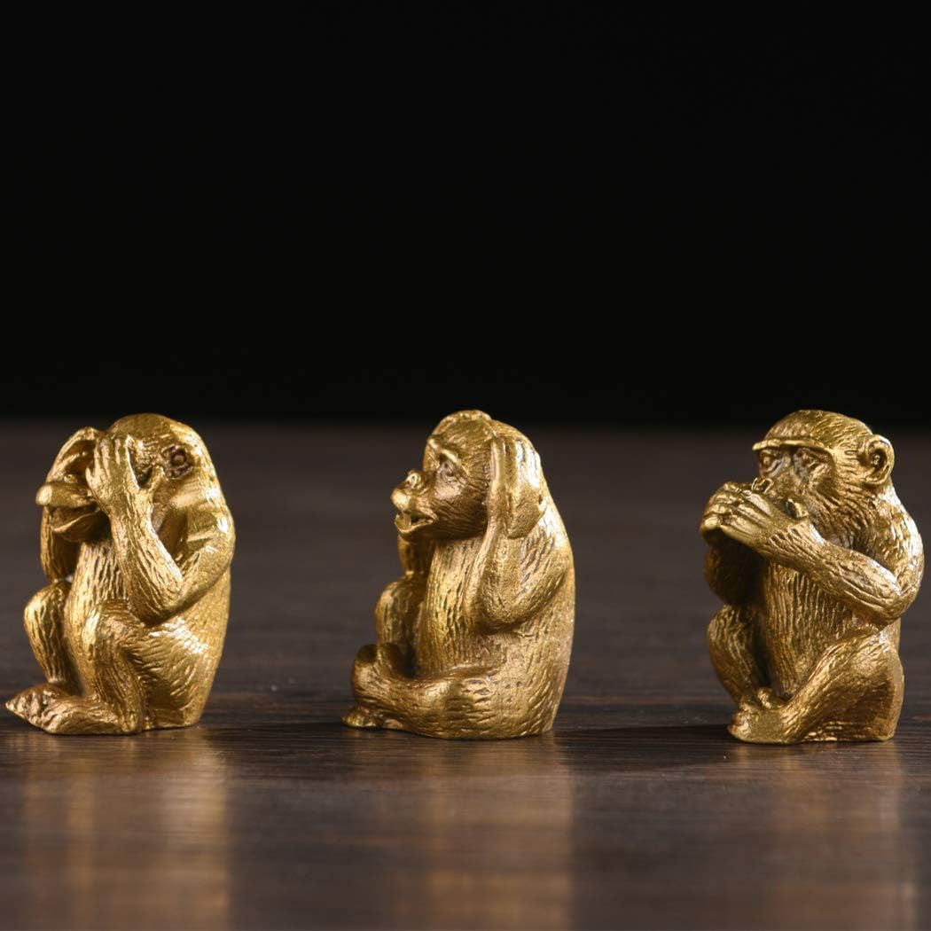 Brass Statue Three Monkeys See No Speak No Hear No Evil Home Office Desk Decor Gift TQZDBS003