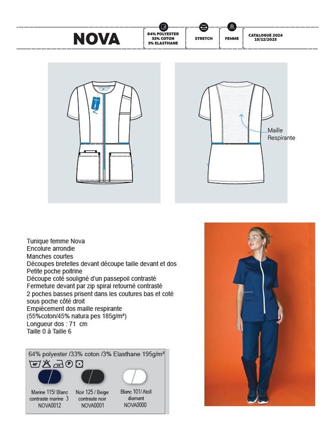SNV Túnica Médica Blanca Premium Manga Corta Cremallera Blusa Profesional para Esteticista Malla 55% Algodón