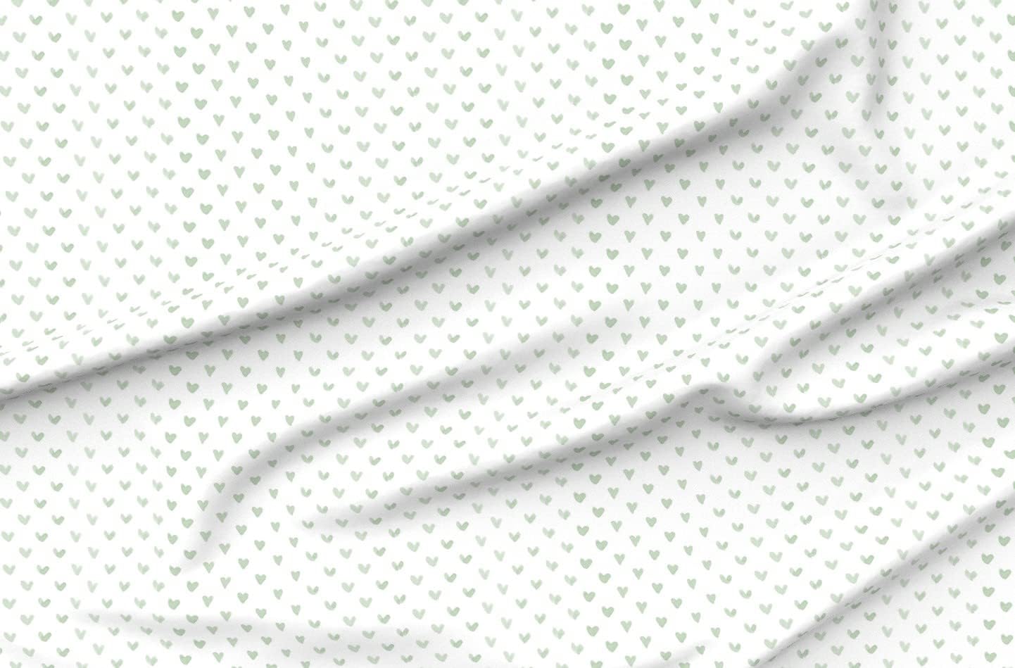 Spoonflower Fabric - Baby Blanket Sage Green Heart Love Wedding Nursery Valentine White Printed on Petal Signature Cotton Fabric Fat Quarter - Sewing Quilting Apparel Crafts Decor