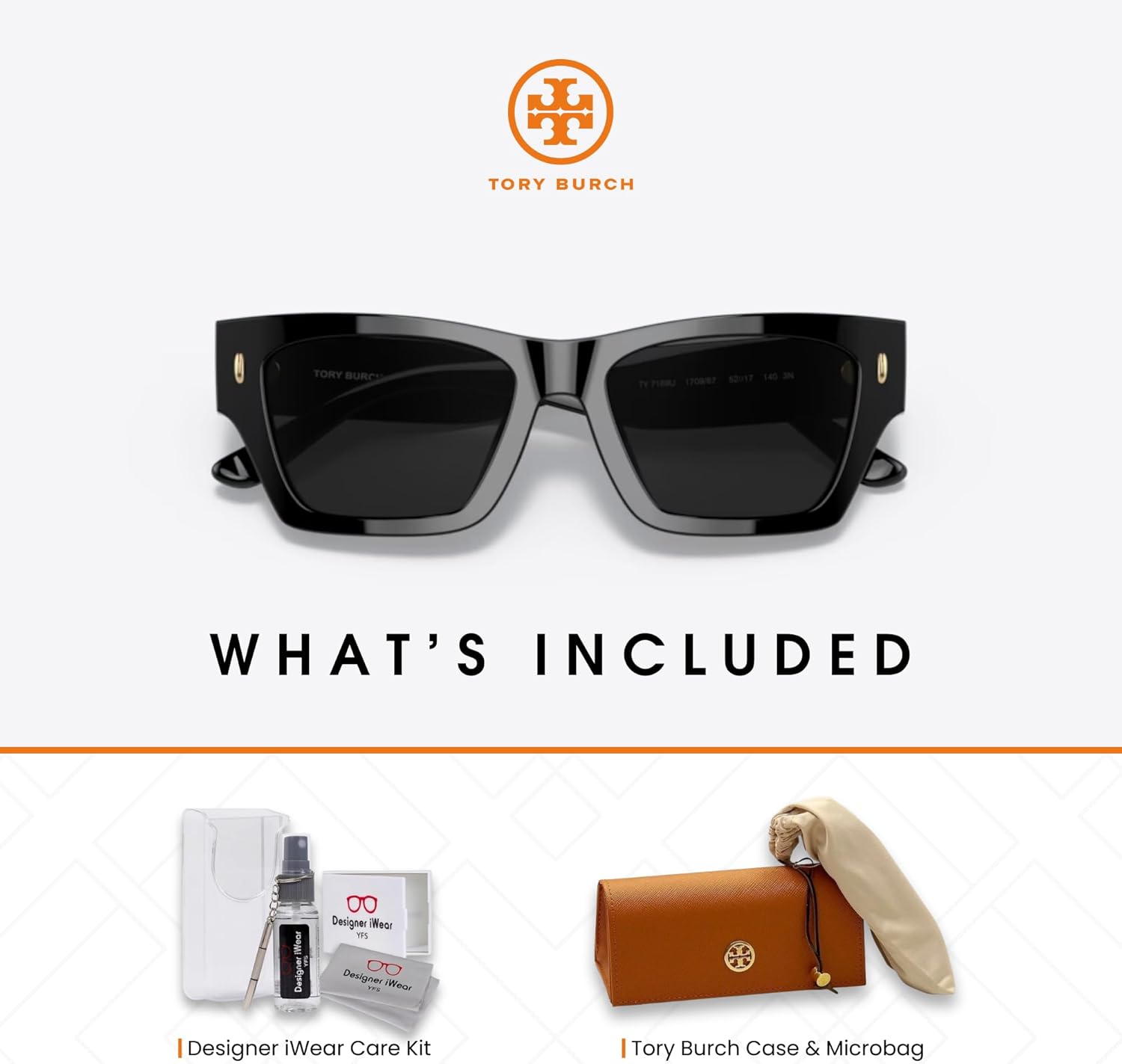 Tory Burch TY7169U Rectangular Sunglasses for Women +BUNDLE with ACCESSORY EYEWEAR KIT Black / Solid Grey 52 Millimeters image 5 of 6 B0BF285LHJ