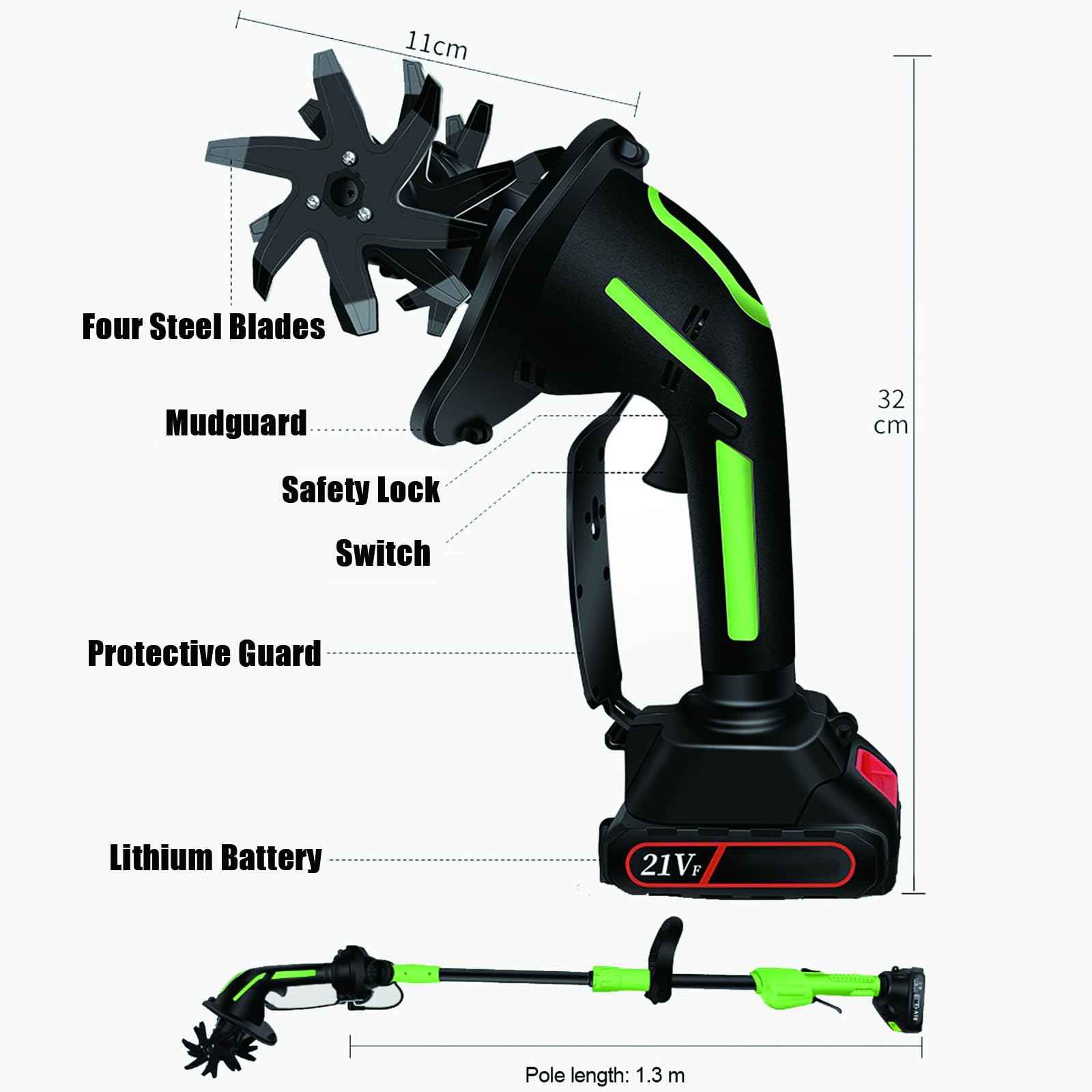 Cultivador De Jardín Inalámbrico – Mini Motoazada Eléctrica con 2 Baterías De 1,5Ah, 10 cm De Ancho Y Profundidad De Trabajo, Rotovator Manual Portátil para Deshierbe Y Huertos