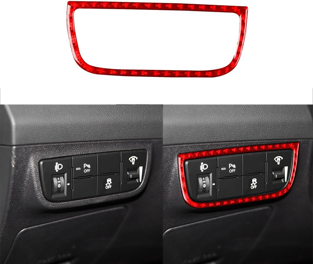 Headlight Switch Control LED Knob Cover Trim Premium Real Carbon Fiber Sticker Compatible with Hyundai Veloster 2012 2013 2014 2015 2016 2017 Red Accessories