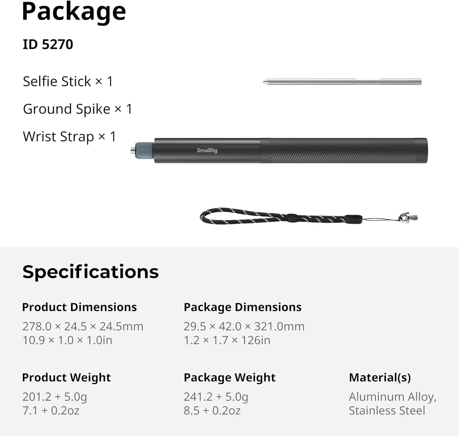 SmallRig Extended 150cm/59in/4.9ft Invisible Selfie Stick for Insta360 X5/X4/X3, for DJI OSMO 360, Portable 360 Camera Stick Pole with 1/4"-20 Screw/Hole, Stake, Wrist Strap, Anti-Slip Handle - 5270