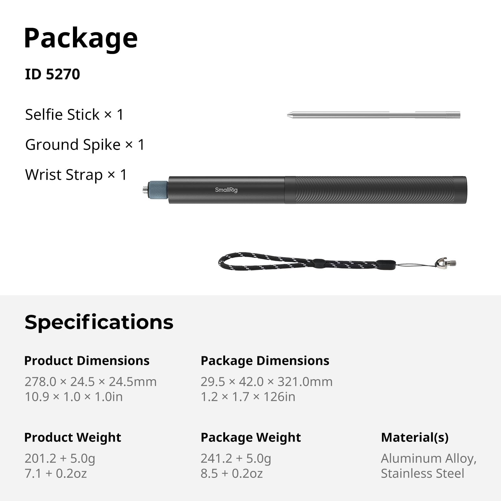 SMALRIG Niewidoczny kijek do selfie o długości 150 cm/59 cali/4,9 stopy do Insta360 X5/X4/X3/X2, do DJI OSMO 360, przenośny kijek do selfie do kamer panoramicznych ze śrubą 1/4"-20