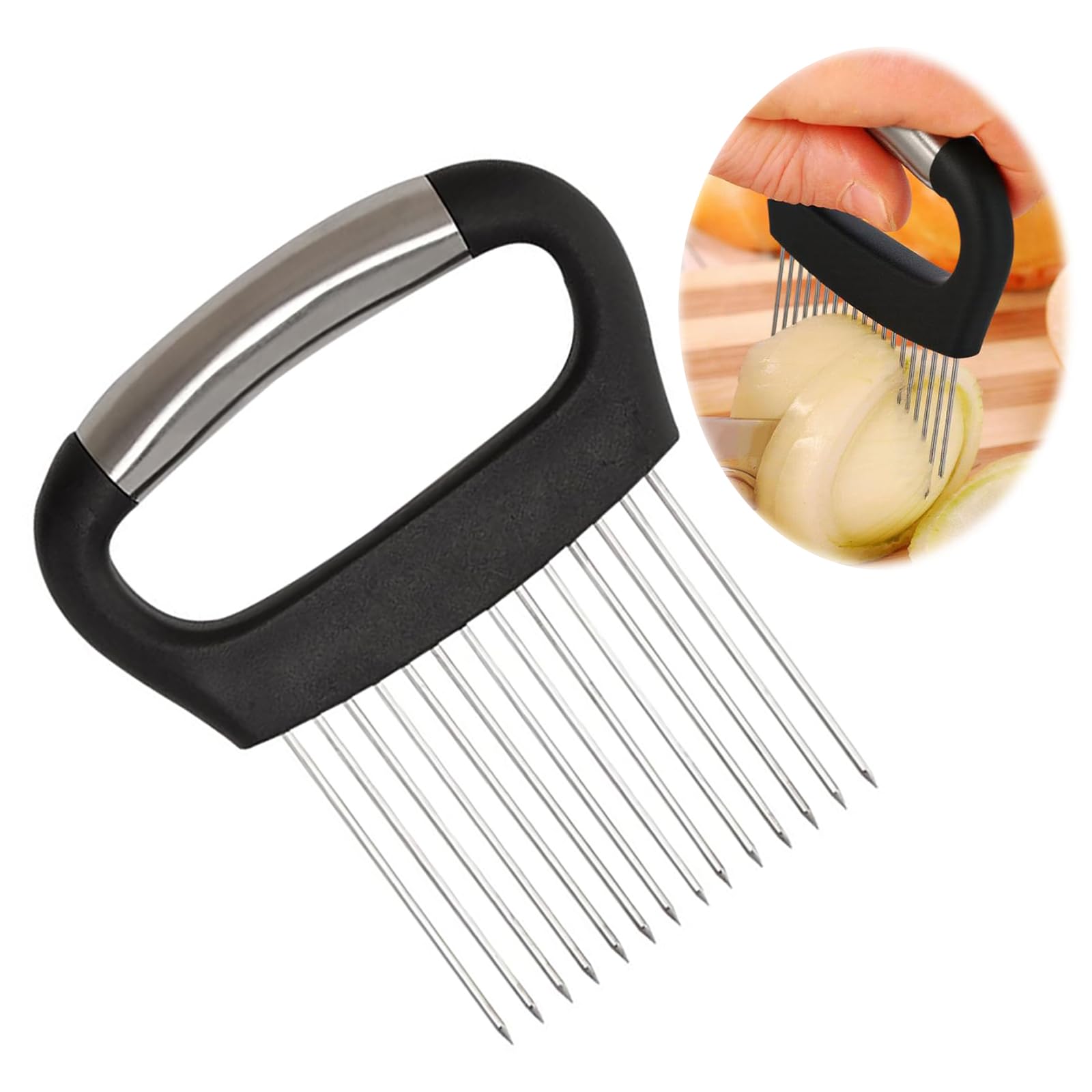 Jidyllic Onion Holder Slicer,Upgraded Stainless Steel Onion Holder for Slicing Meat Fruit Vegetable Cutter Slicer for Cutting Storage Vegetable Food Fruit Potato Avocados Eggs Meat