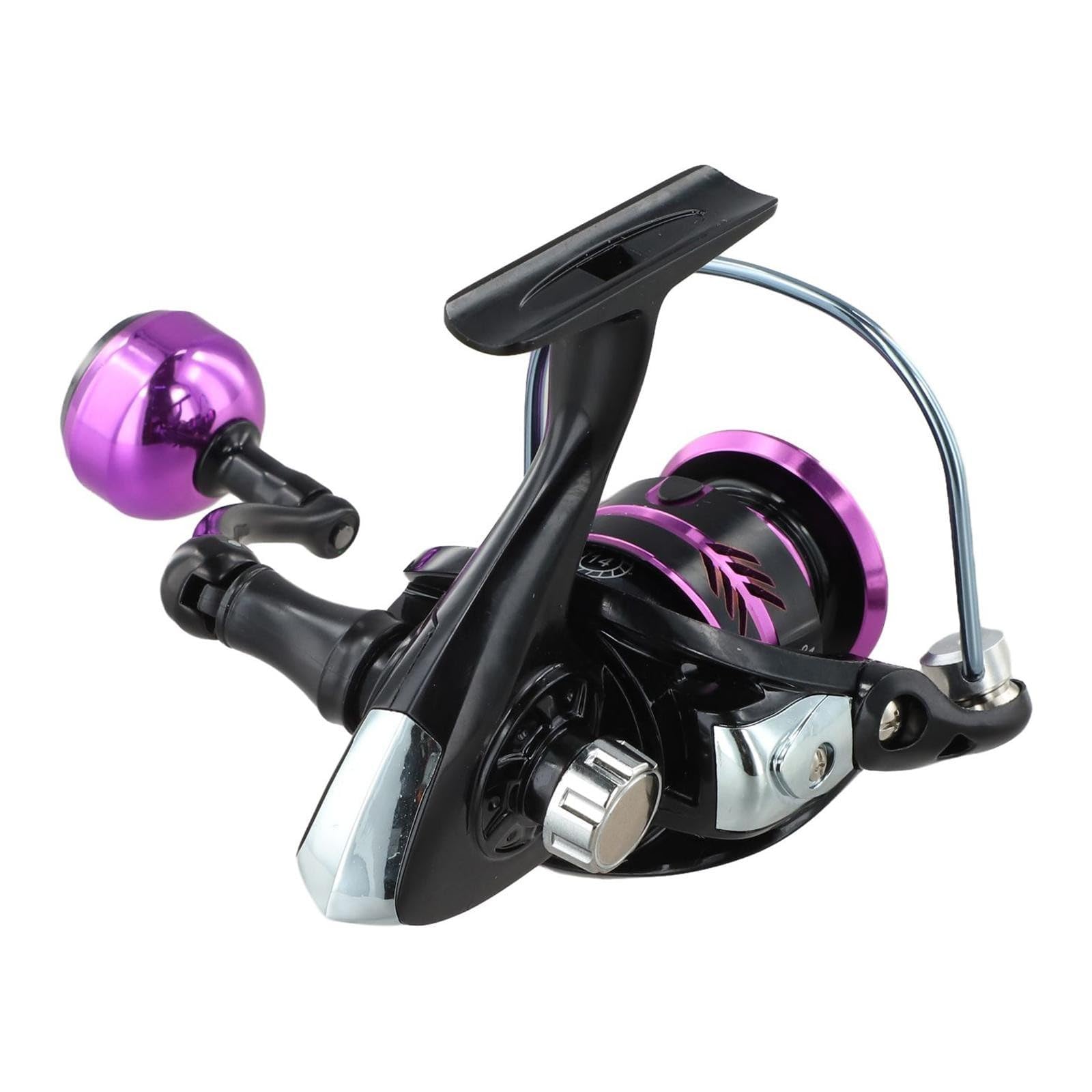 WOGAZOBOT Fishing Reel with Alarm Sound, 10kg Max Drag Metal Body, 5.2:1 Gear Ratio Spinning Reel for Freshwater Saltwater Fishing, Black Purple