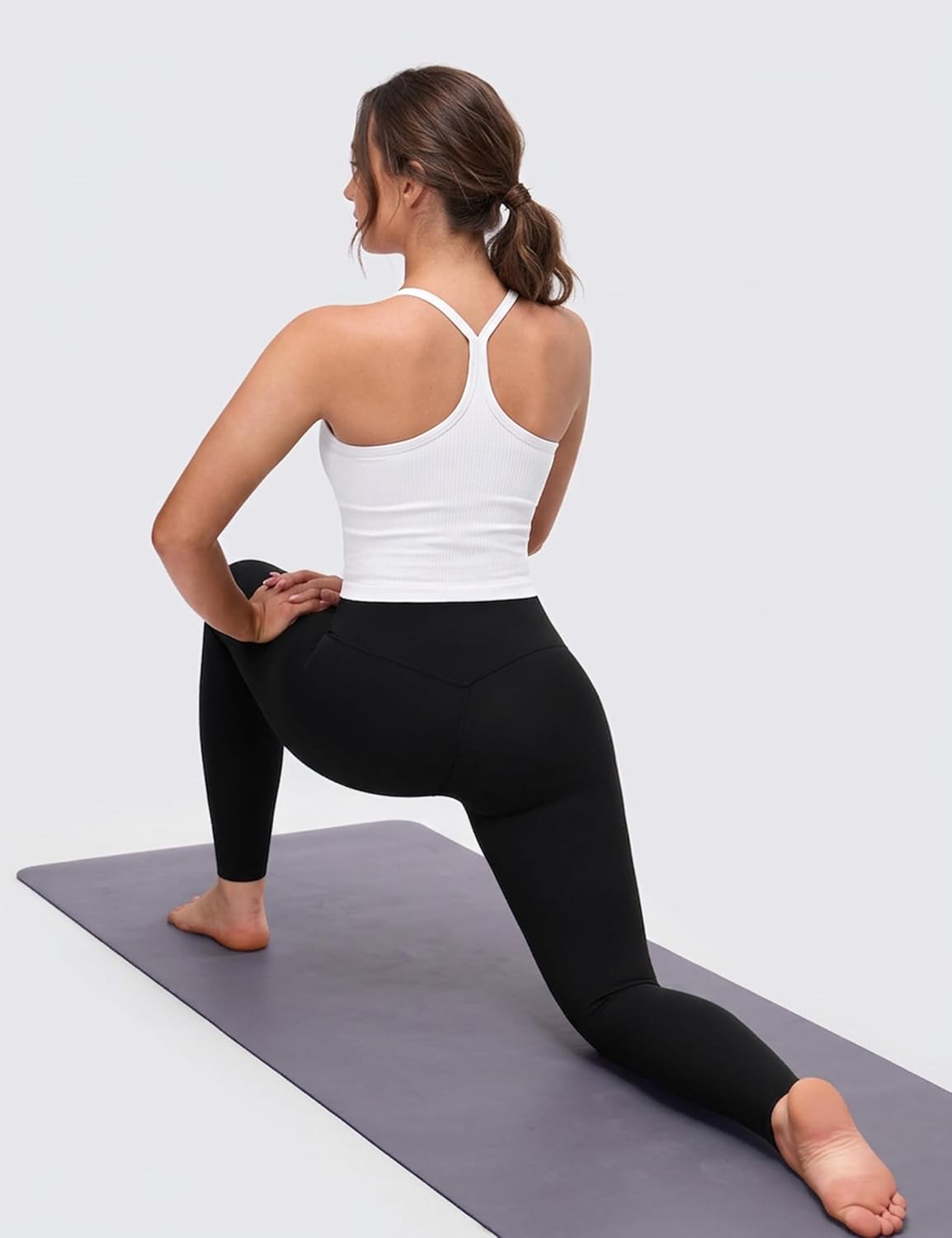 MathCat Seamless Y Back Workout Tank Tops - Spaghetti Straps Racerback Longline Sports Bras Ribbed Padded Yoga Crop Tops