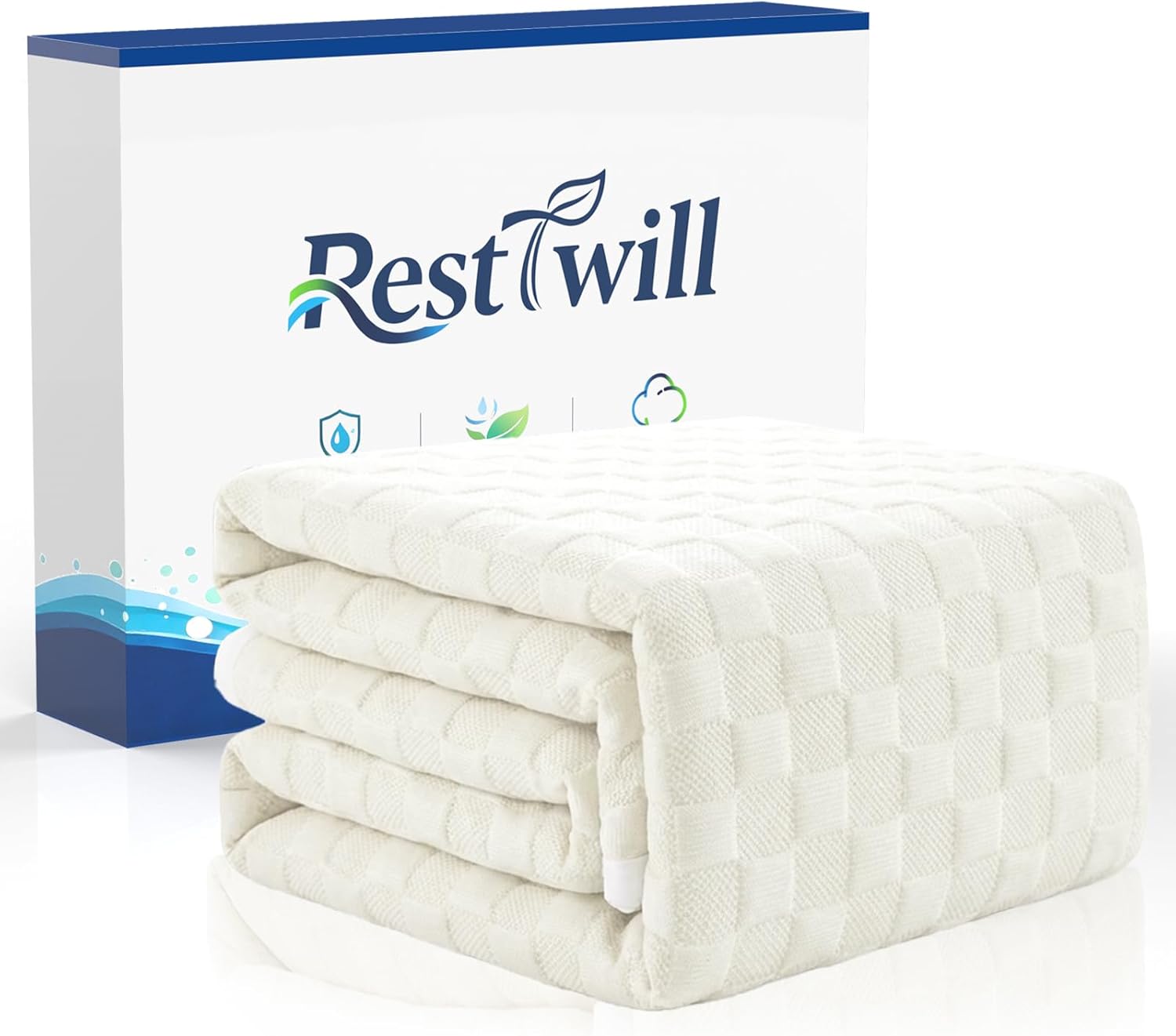Waterproof Mattress Protector with Deep Pocket, 3D Waffle Bed Cover, Soft Organic Cotton Blend, Moisture-Wicking, Noiseless (White, Twin)