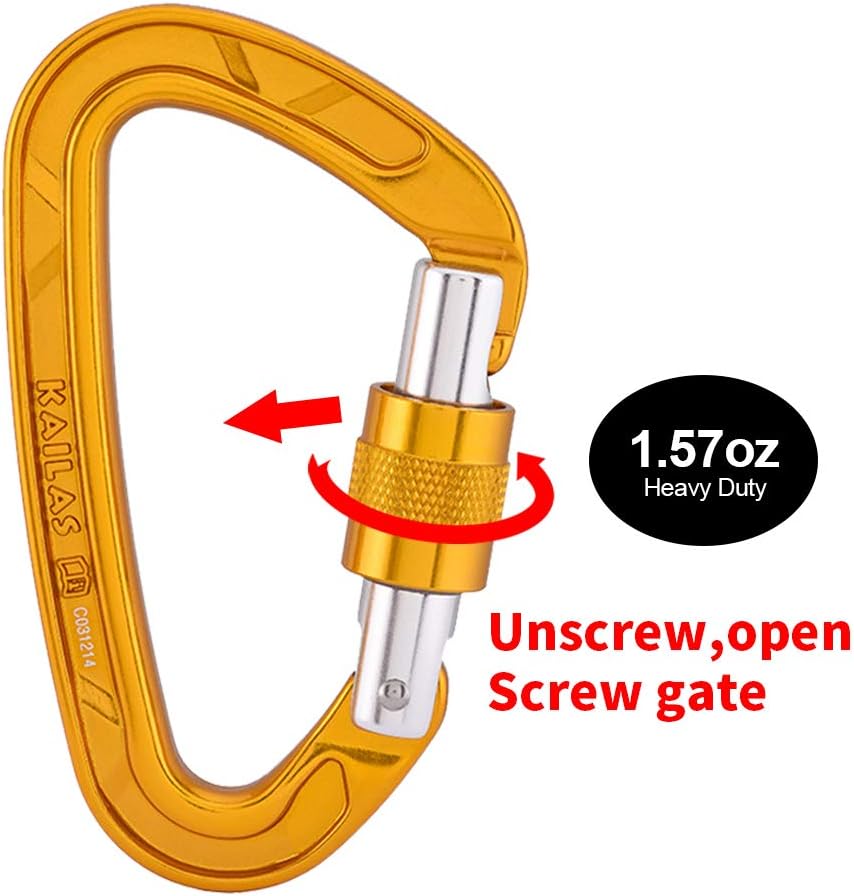 KAILAS Flash Screw Gate Carabiner Ultra-Light Rock Climbing 25KN D Shaped Locking Climbing Gear Aluminum Screw Heavy Duty CE Certified Yellow : Sports & Outdoors