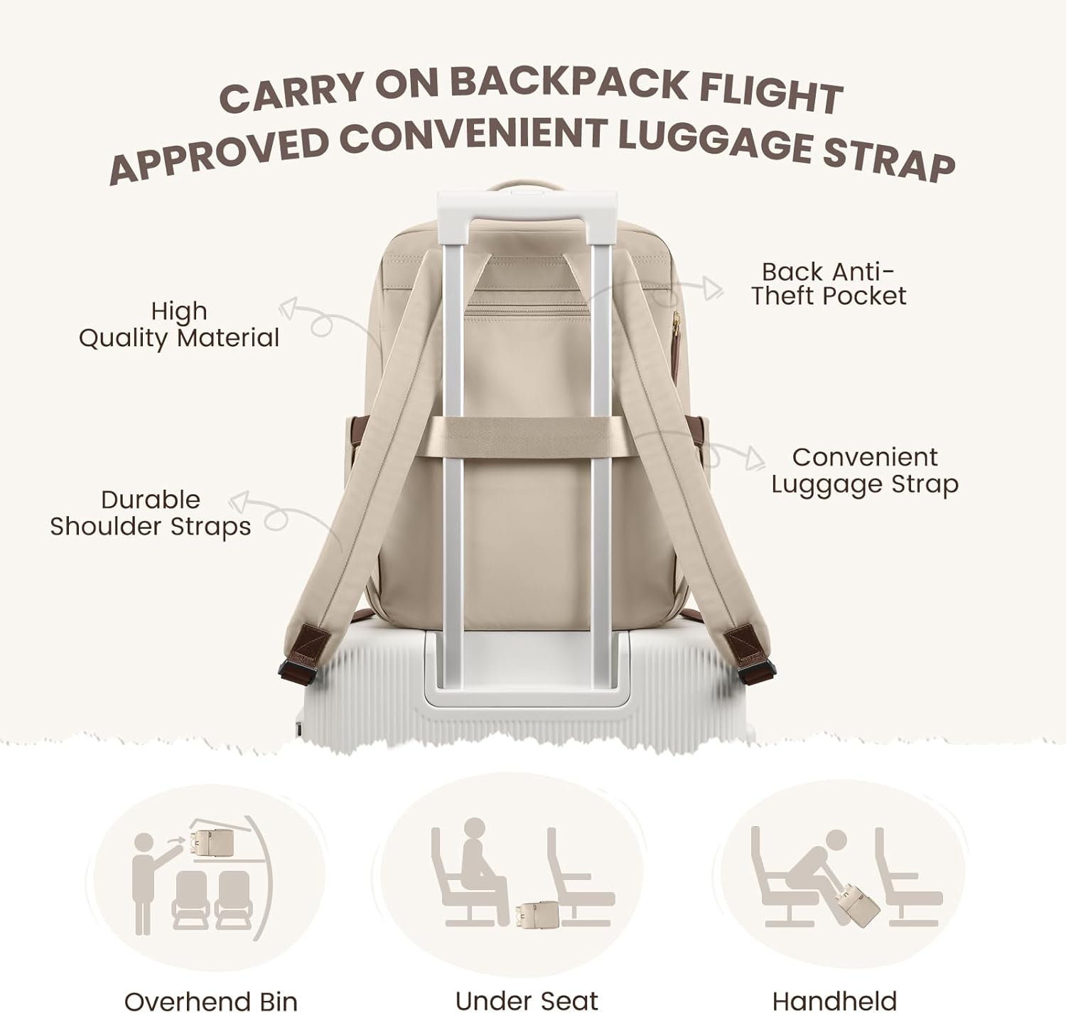 Laptop Backpack for Women, Work Business Traval Computer Backpacks with Laptop Compartment Waterproof Casual Daypack for Travel College,16Inch,Apricot - Image 6