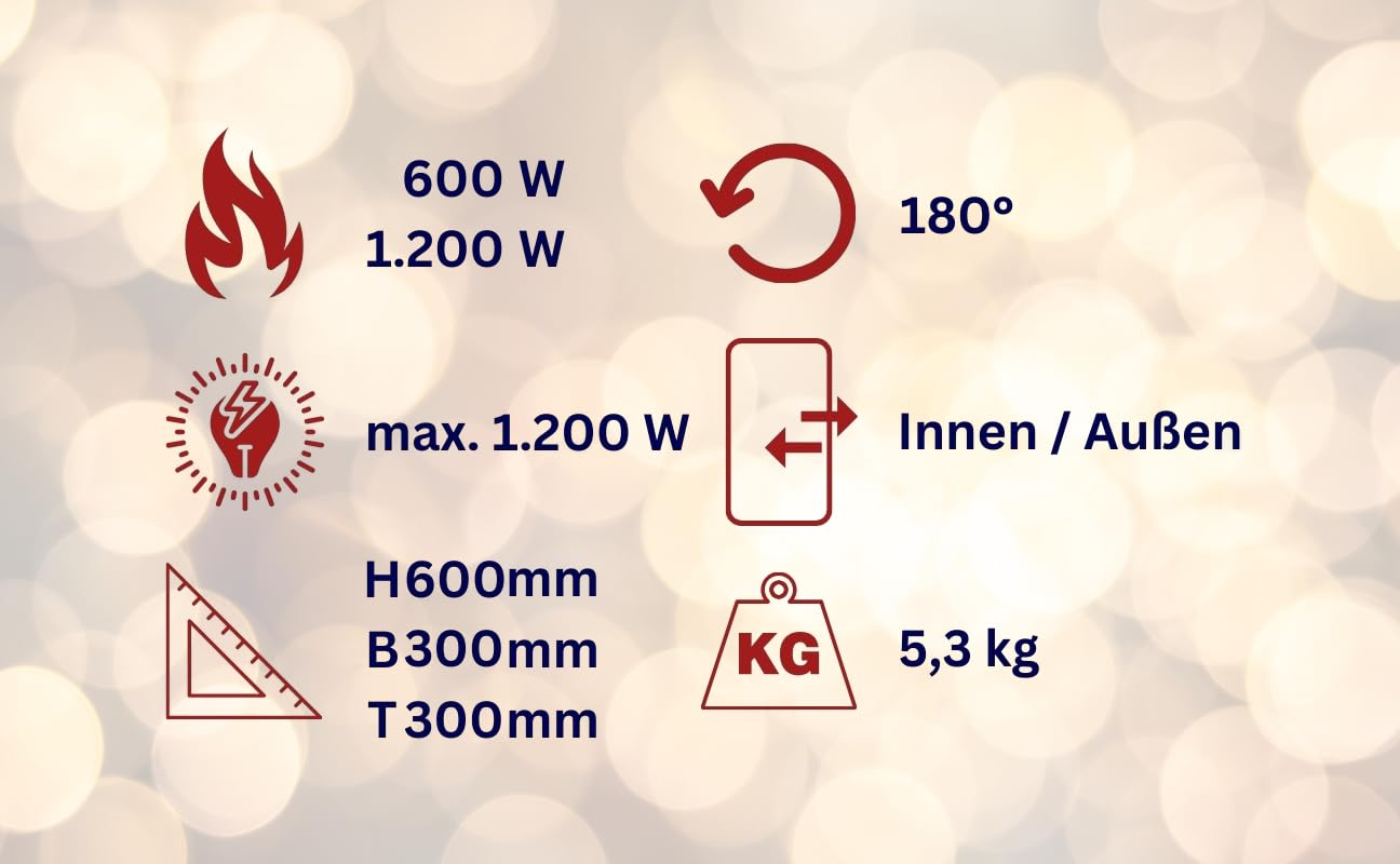 Aktobis Heizlaterne Standheizstrahler WDH-12HL - 2 Heizstufen (600/1.200 Watt) und 180° Rotationsfunktion